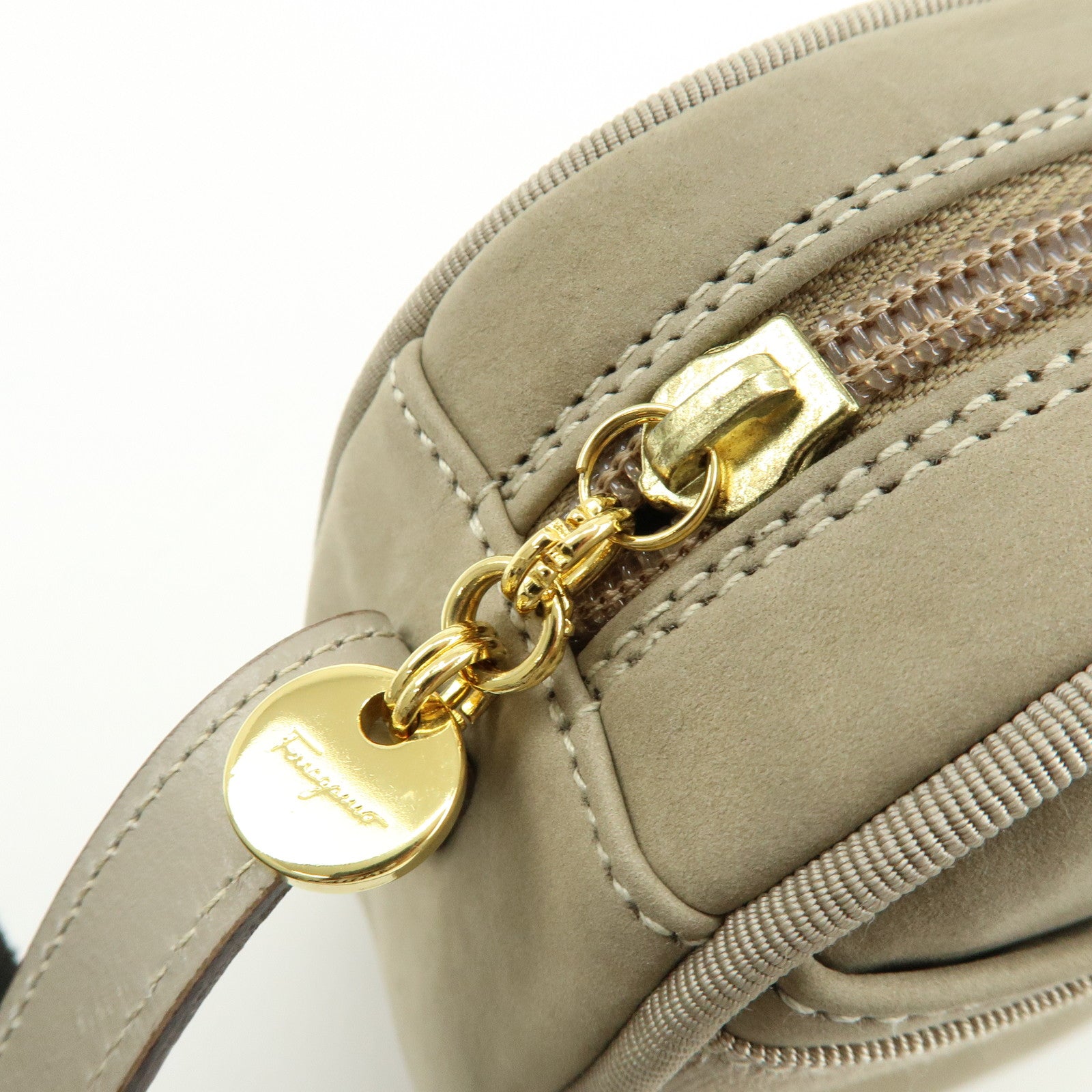 Ferragamo Vara Leather Shoulder Bag Crossbody Bag Greige