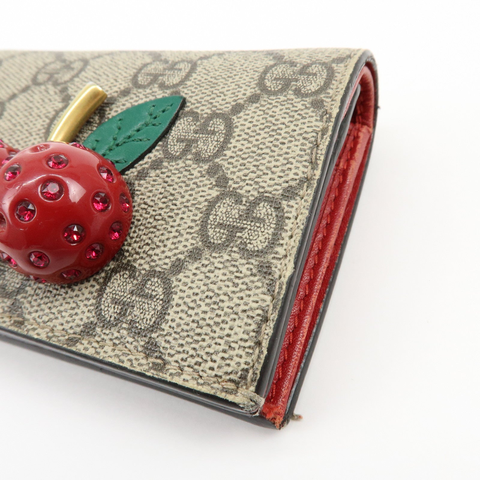 GUCCI Interlocking G GG Supreme Cherry Compact Wallet Beige 476050