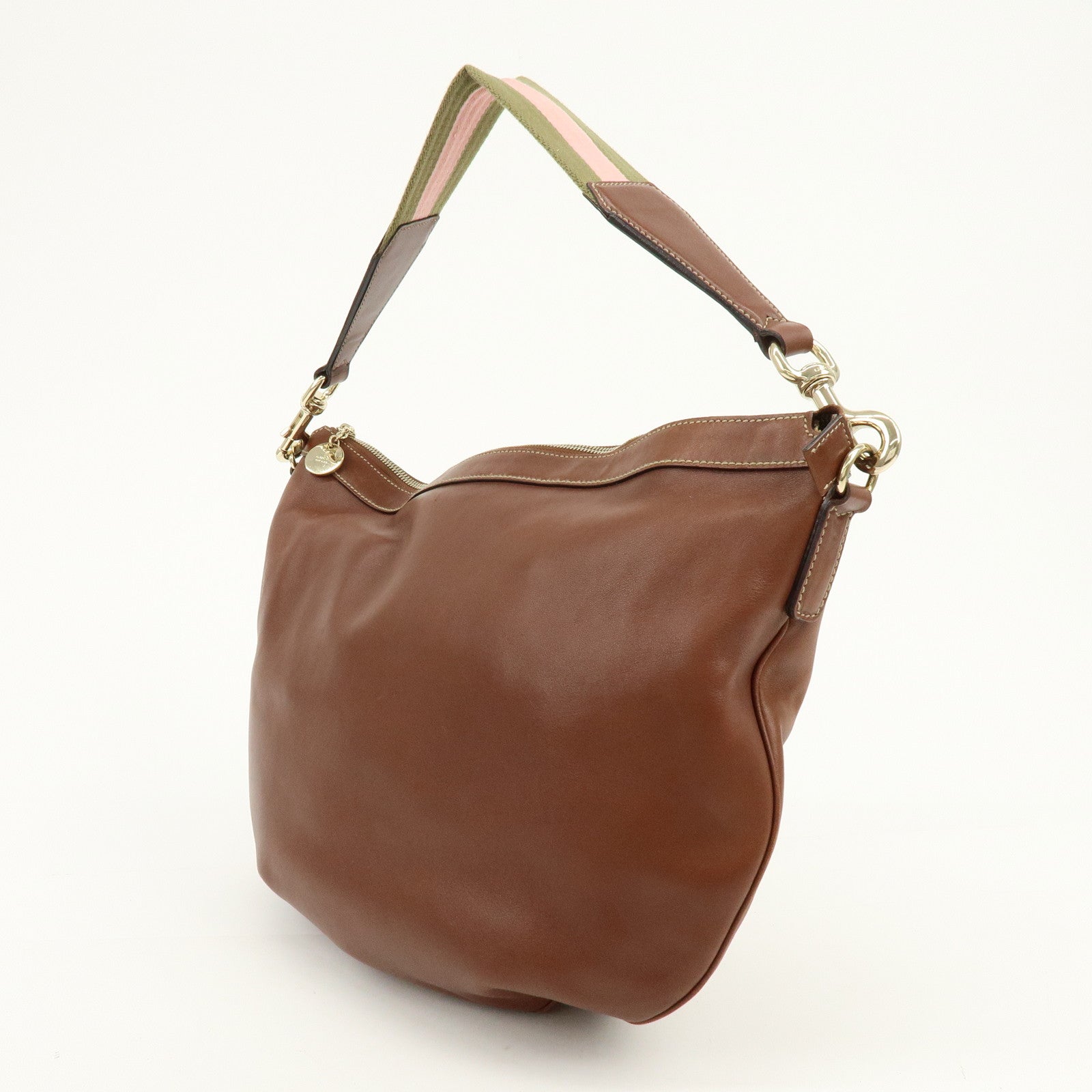 GUCCI Leather Shoulder Bag Brown 154401