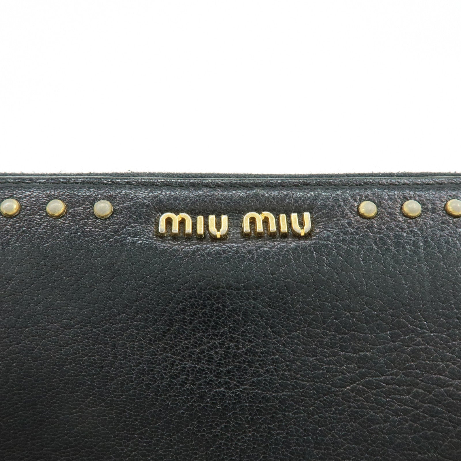 MIU MIU Logo Leather Studs Zippy Long Wallet Black 5M0506