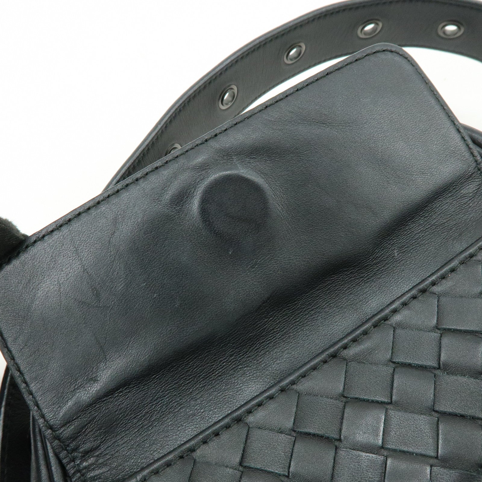 BOTTEGA VENETA Intrecciato Leather Shoulder Bag Black 163313