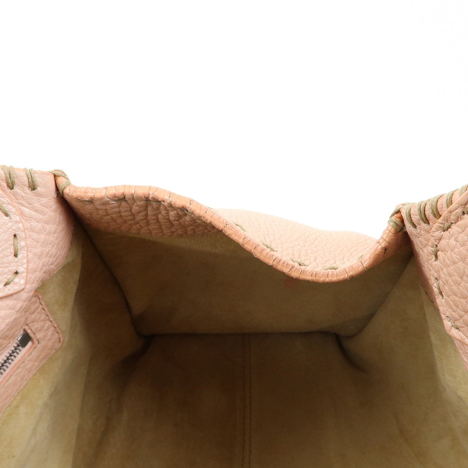 FENDI Selleria Stitches Leather Tote Bag Hand Bag Pink 8BR457