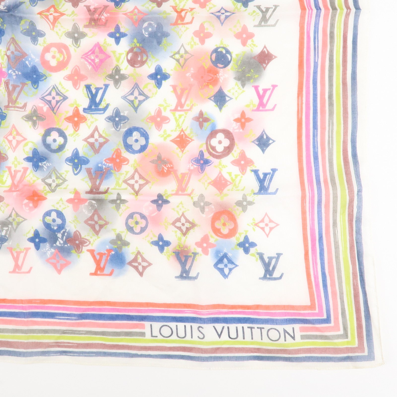 Louis Vuitton Monogram Cotton 100% Scarf Multicolor White Used