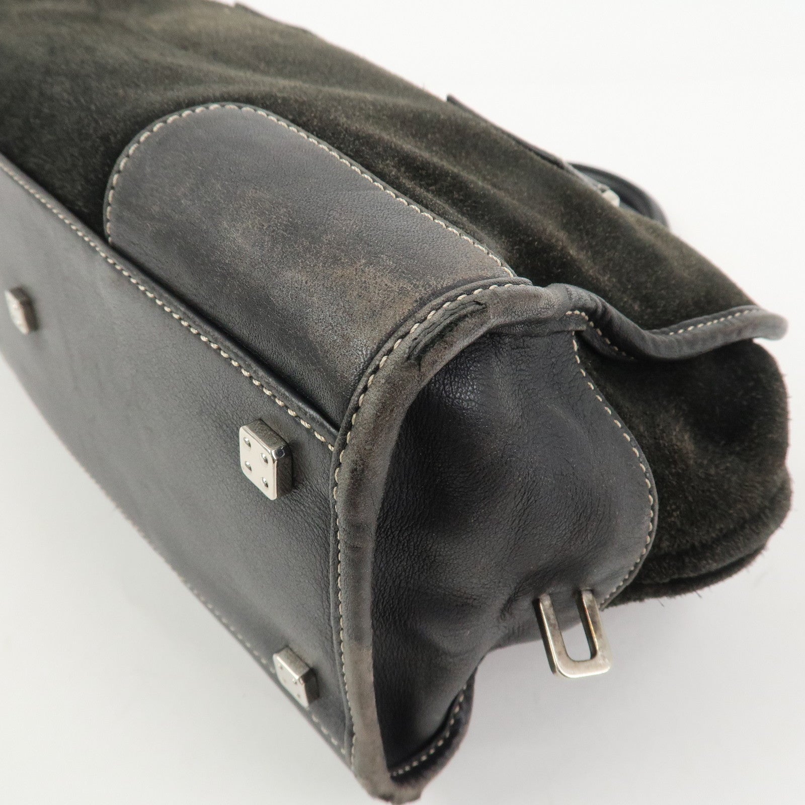 LOEWE Anagram Amazona 28 Suede Leather Hand Bag Bostpn Bag Black