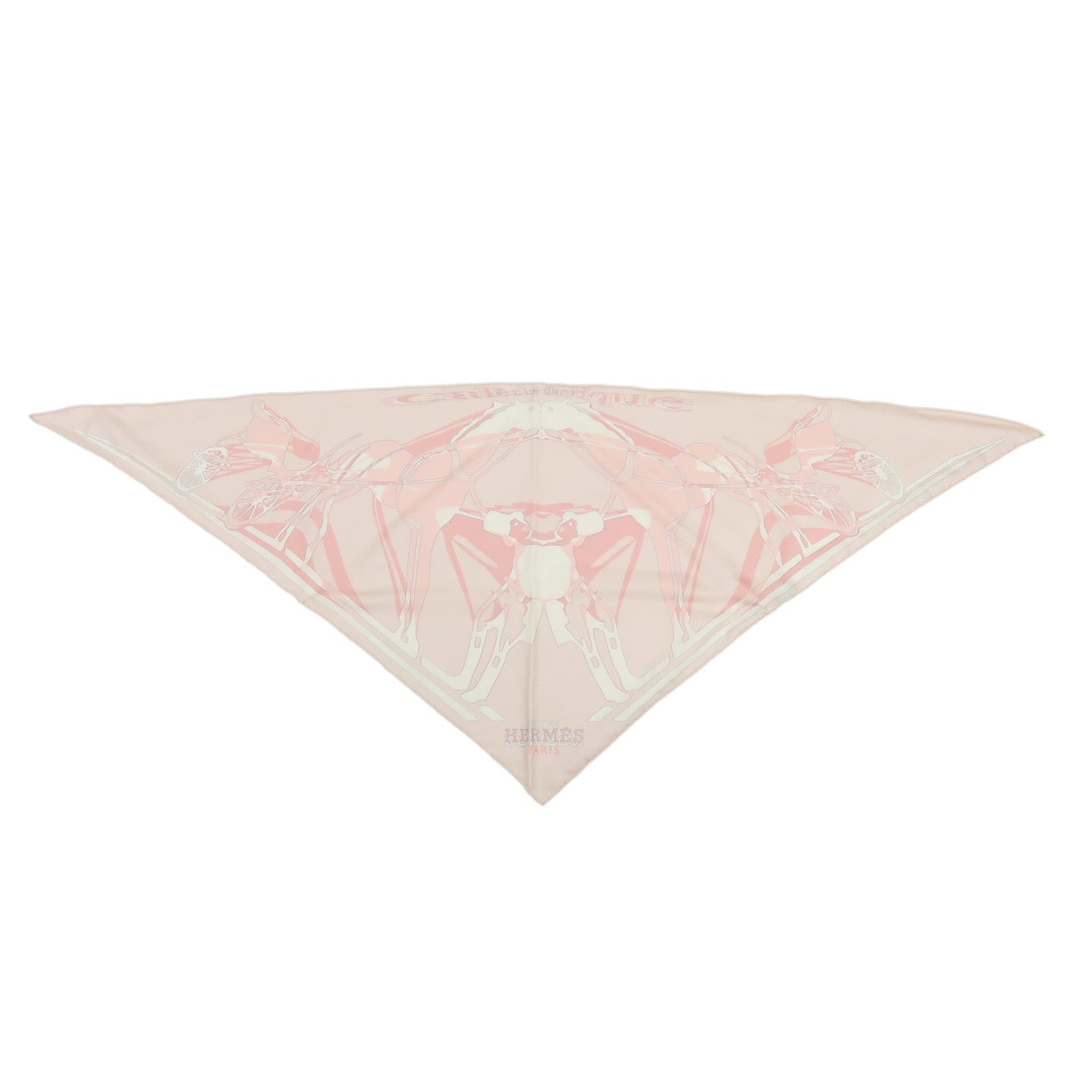 HERMES Silk 100% Triangle Scarf CALECHE ELASTIQUE Light Pink