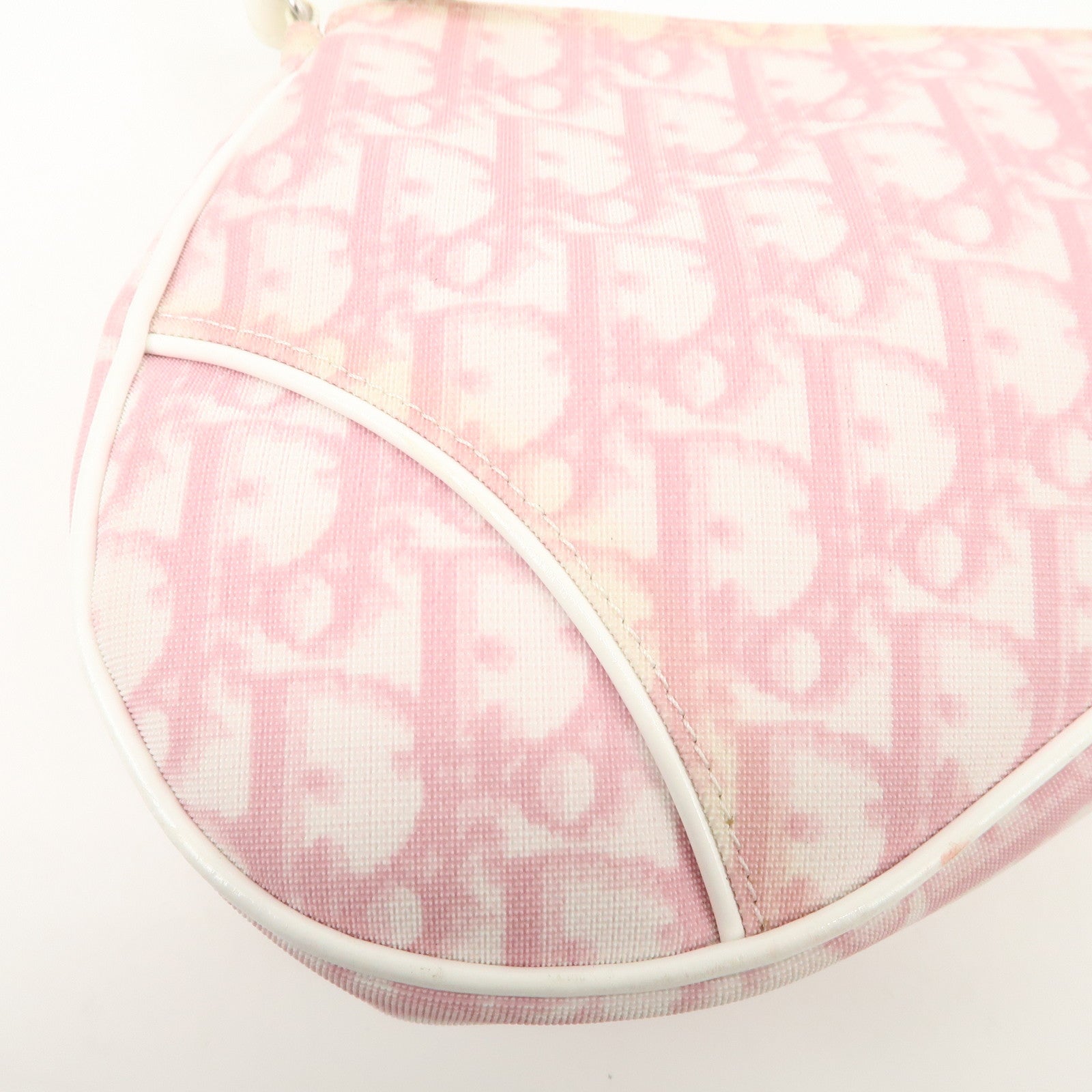 Christian Dior Trotter PVC Leather Saddle Pouch Hand Bag Pink White
