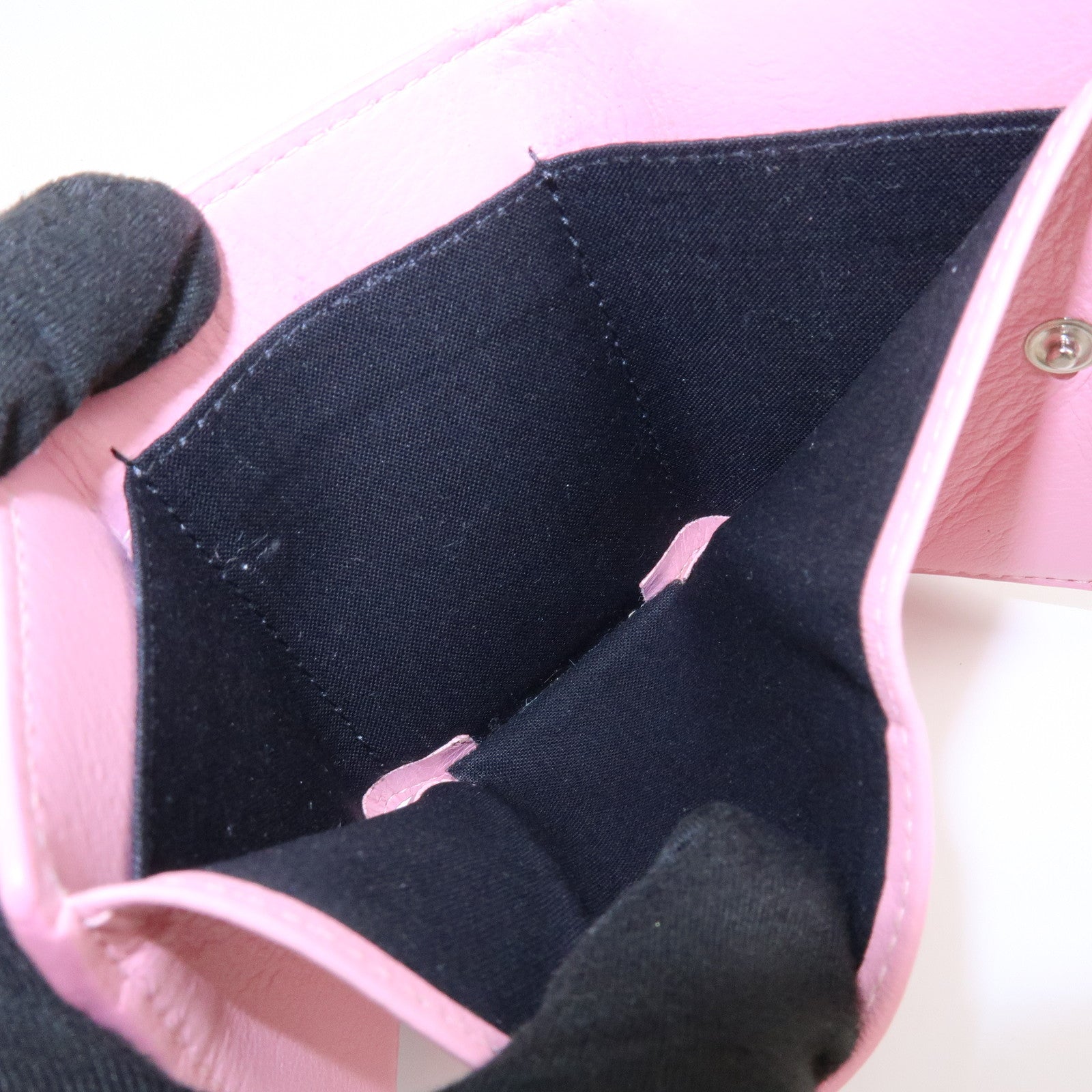 BALENCIAGA Leather Tri-fold Compact Wallet Pink 391446