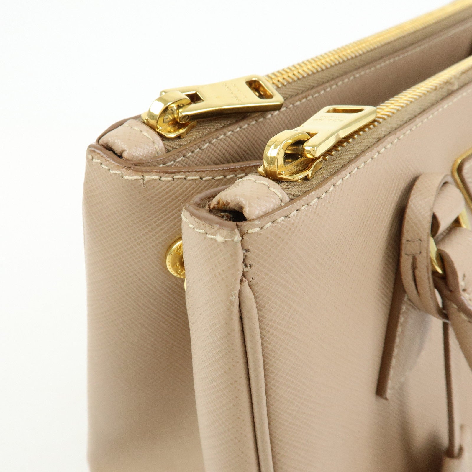 PRADA Triangle Logo Galleria Saffiano Leather 2Way Bag Beige 1BA896