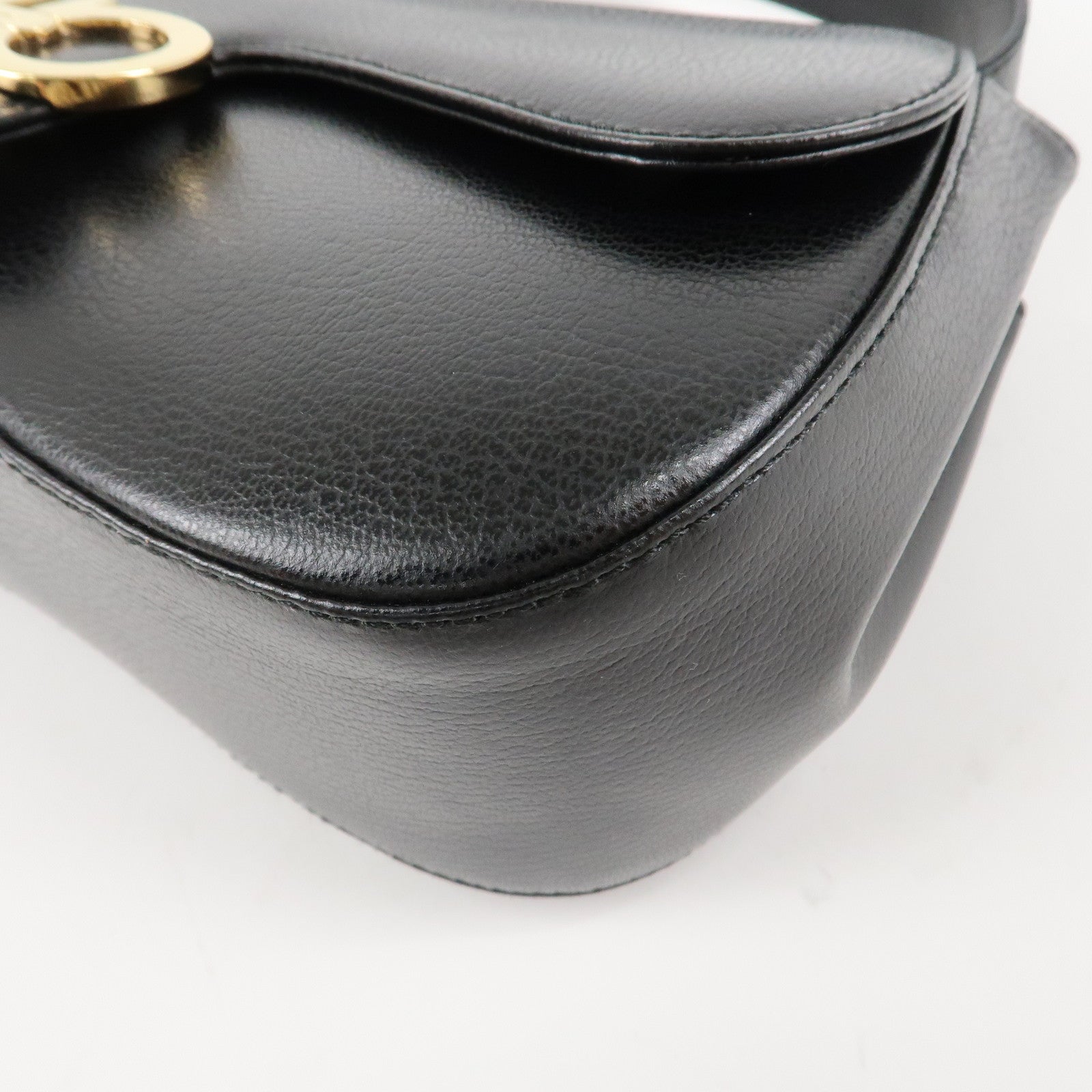 Ferragamo Ganchini Leather Shoulder Bag Hand Bag Black Used