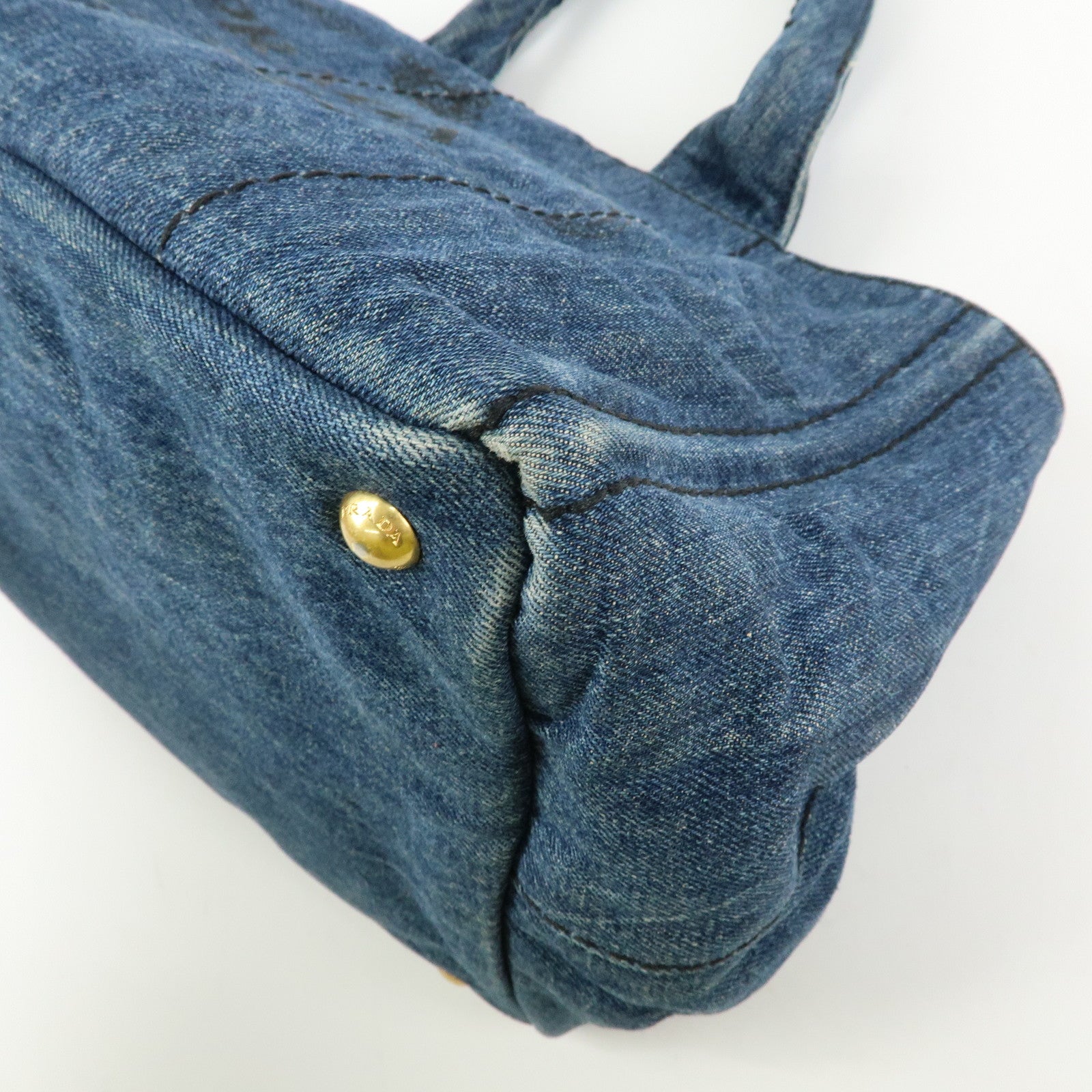 PRADA Logo Canapa Canvas Denim Tote Bag Hand Bag Blue B1877B