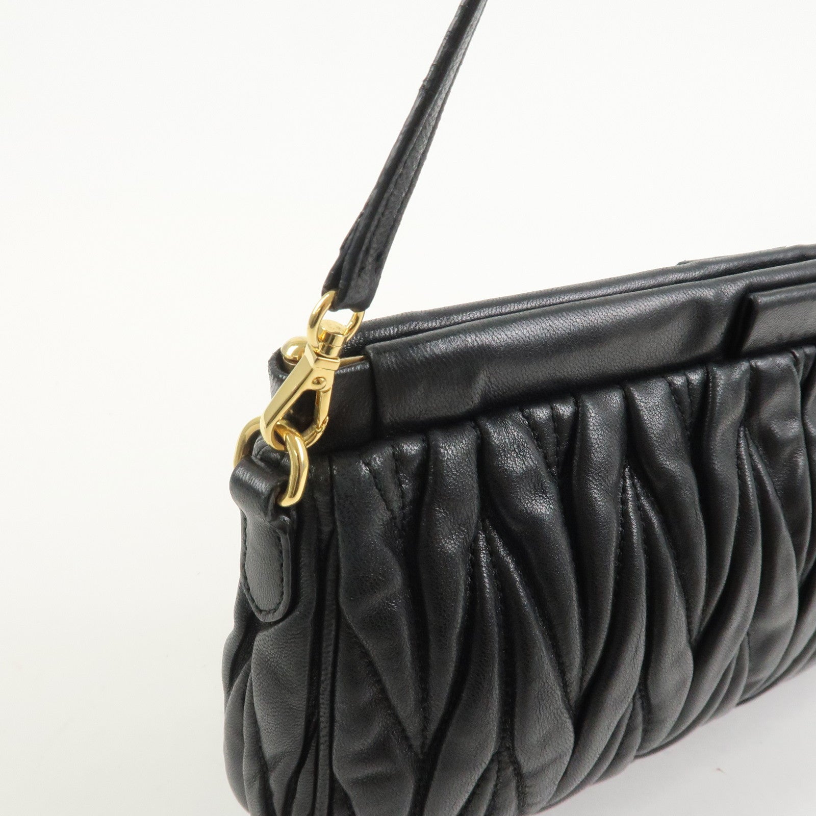 MIU MIU Matelasse Leather Shoulder Bag Hand Bag Black