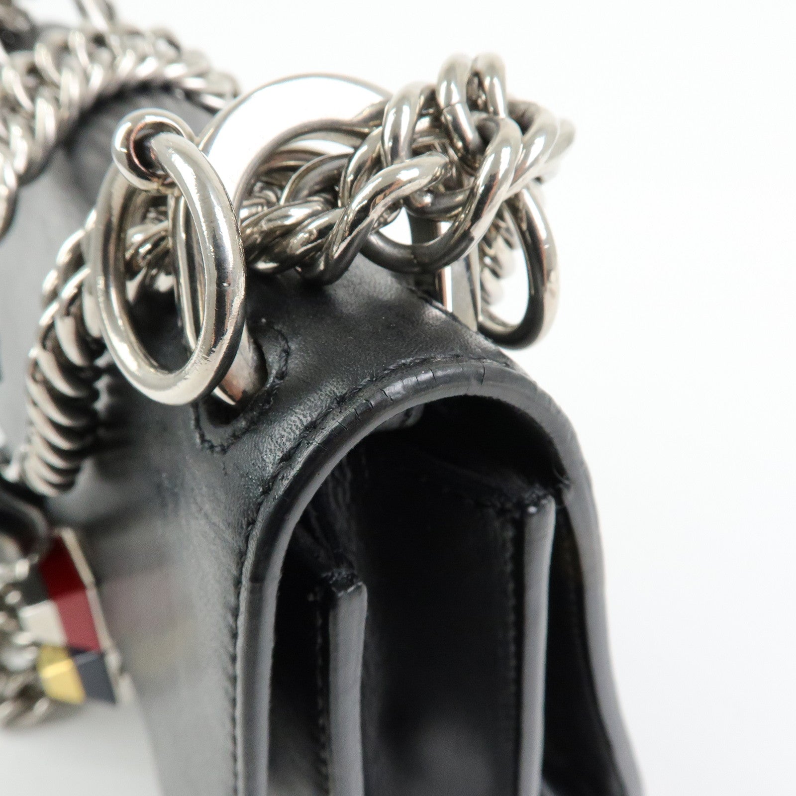 FENDI Kan I Mini Leather Chain Shoulder Crossbody Bag Black 8M0381