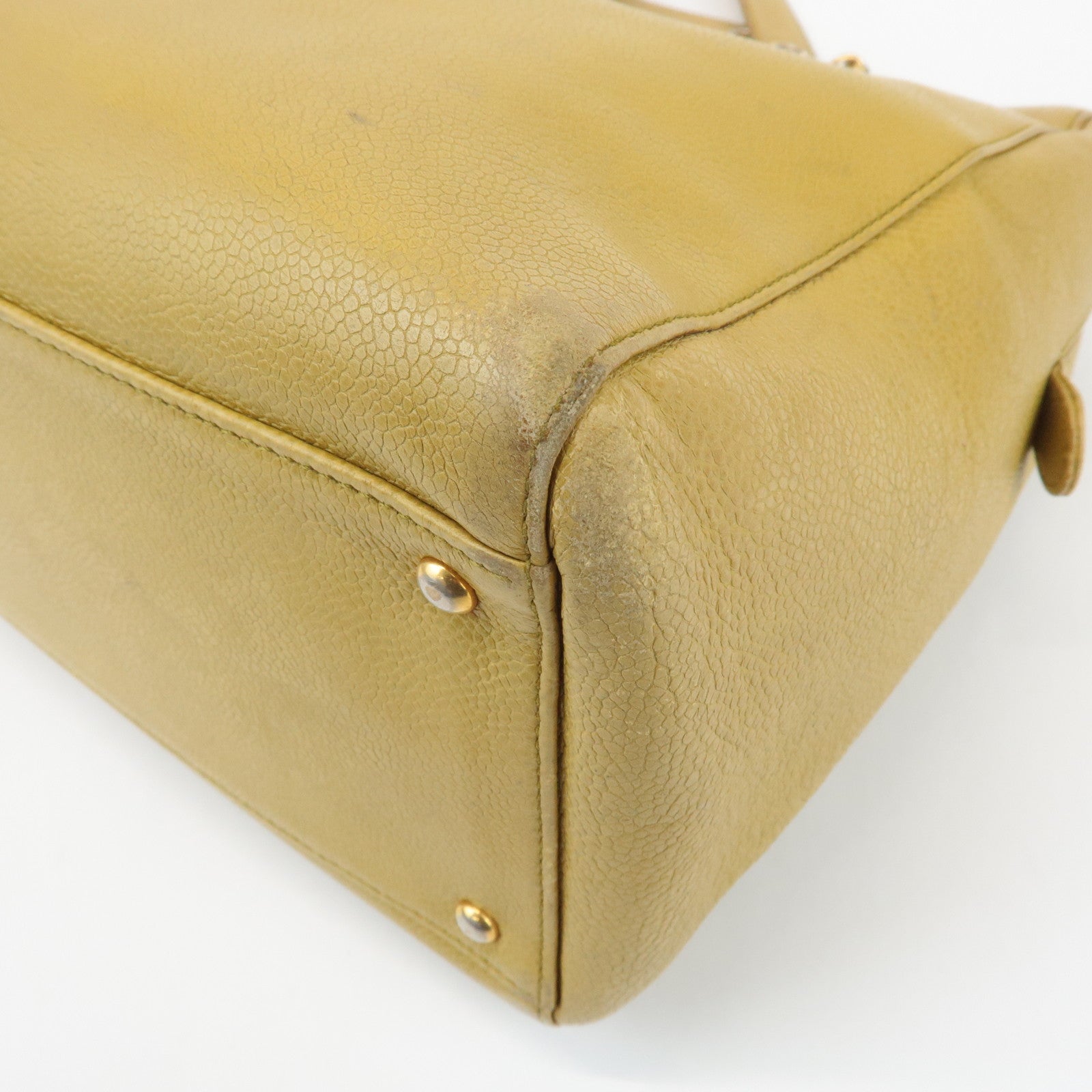 CHANEL COCO Mark Caviarskin Chain Shoulder Bag Yellow