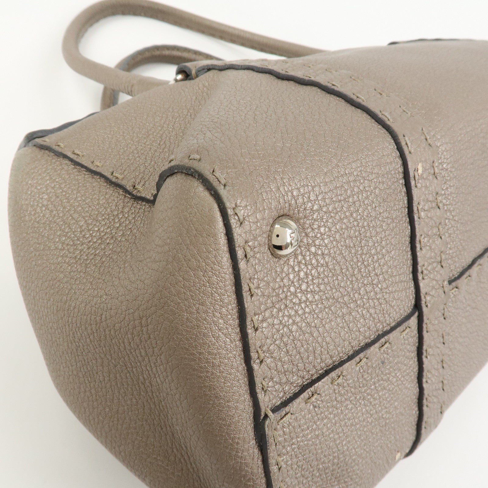 FENDI Seleria Linda Leather Shoulder Bag Hand Bag Greige 8BR442