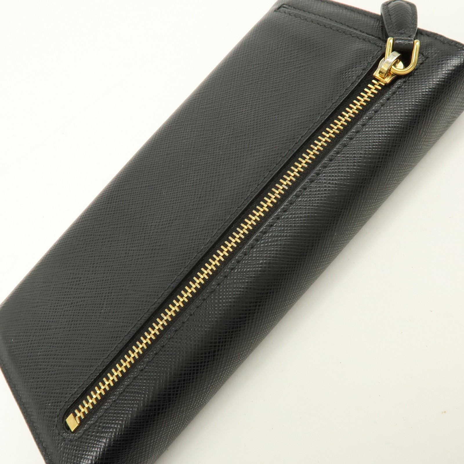 PRADA Triangle Logo Saffiano Leather Flap Long Wallet Black 1MH132