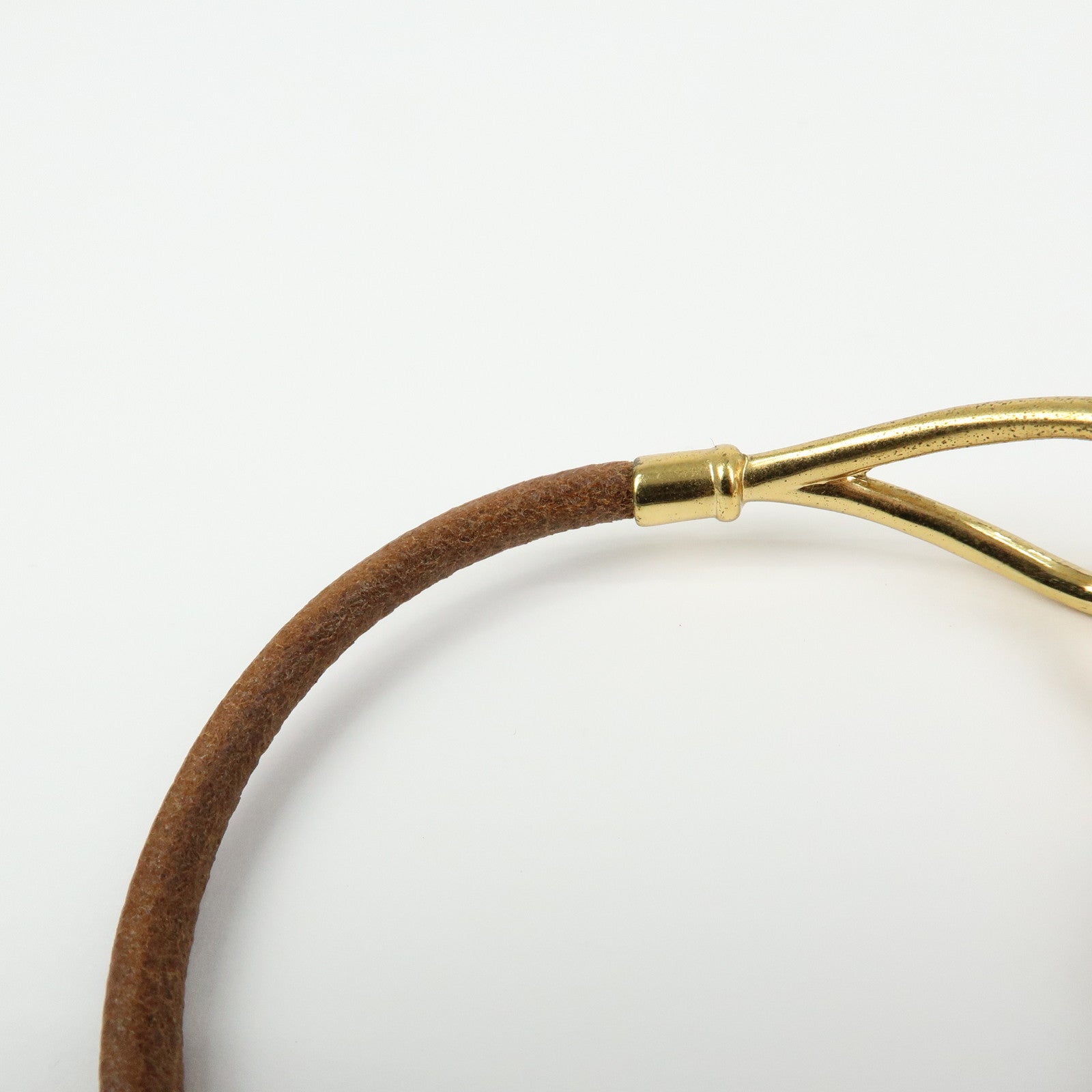 HERMES Jumbo Choker Leather Metal Bracelet Brown Gold