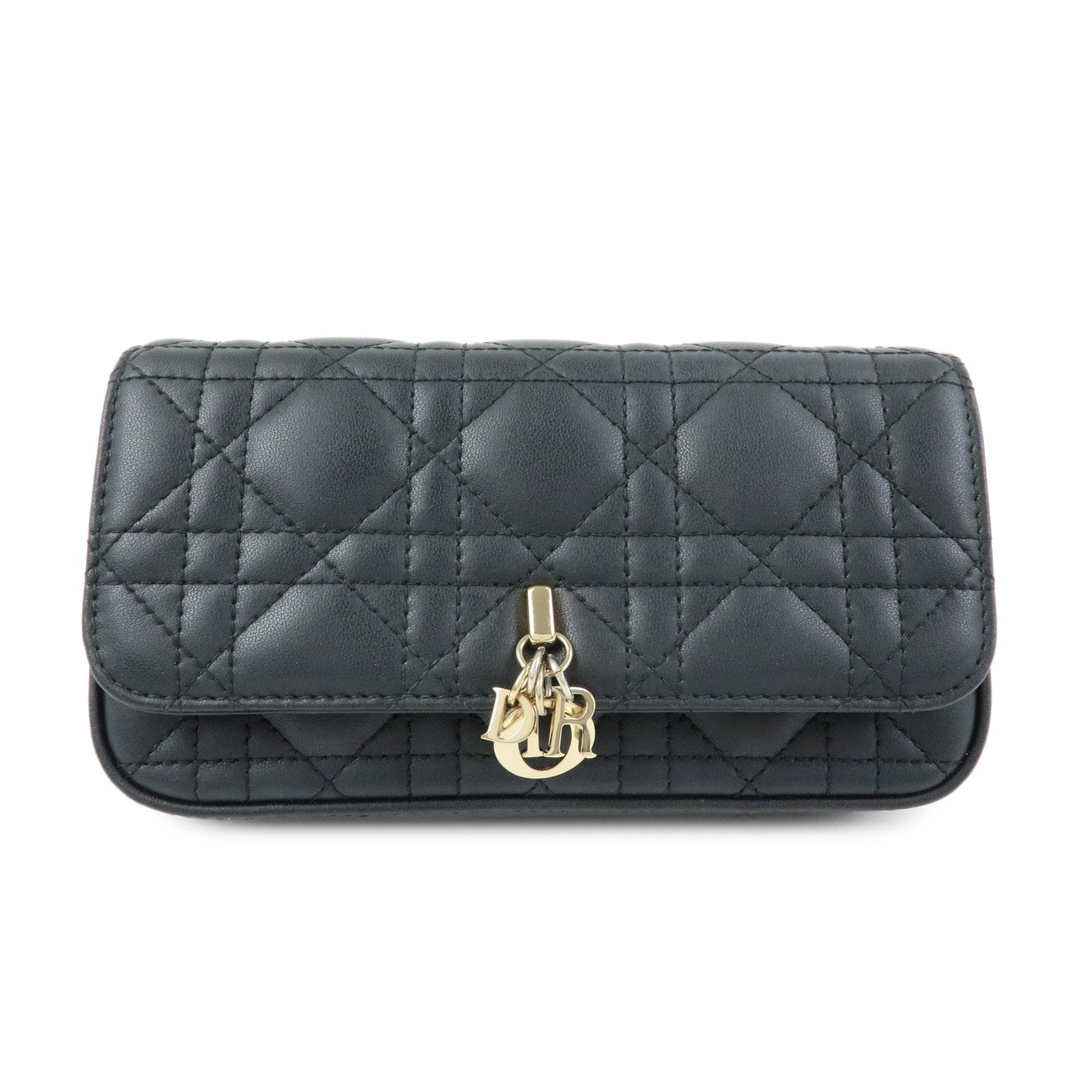 Christian Dior Canage My Dior Lamb Skin Dior Talk Phone Bag Black