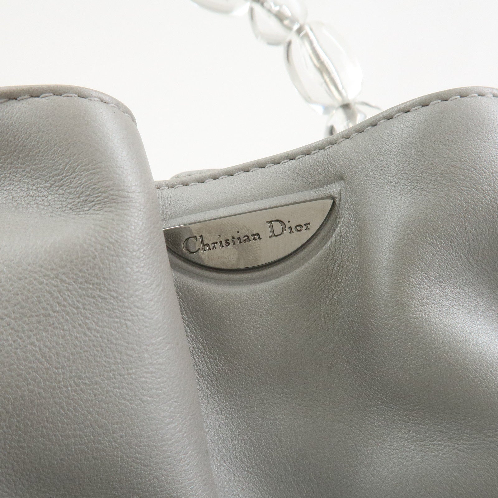 Christian Dior Maris Pearl Leather Hand Bag Silver Gray