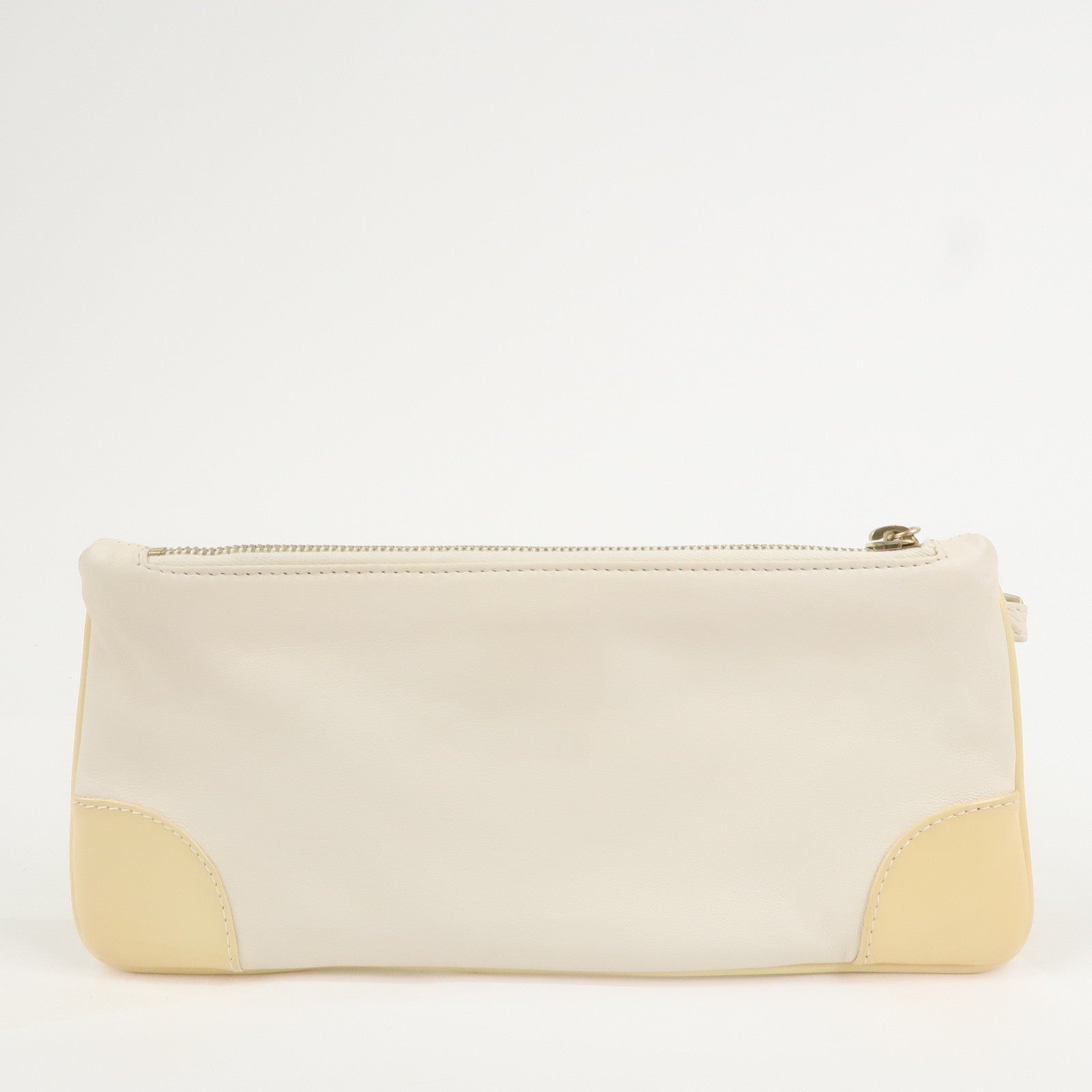 CHANEL Camellia Leather Patent Leather Clutch Bag Wrist Bag Ivory