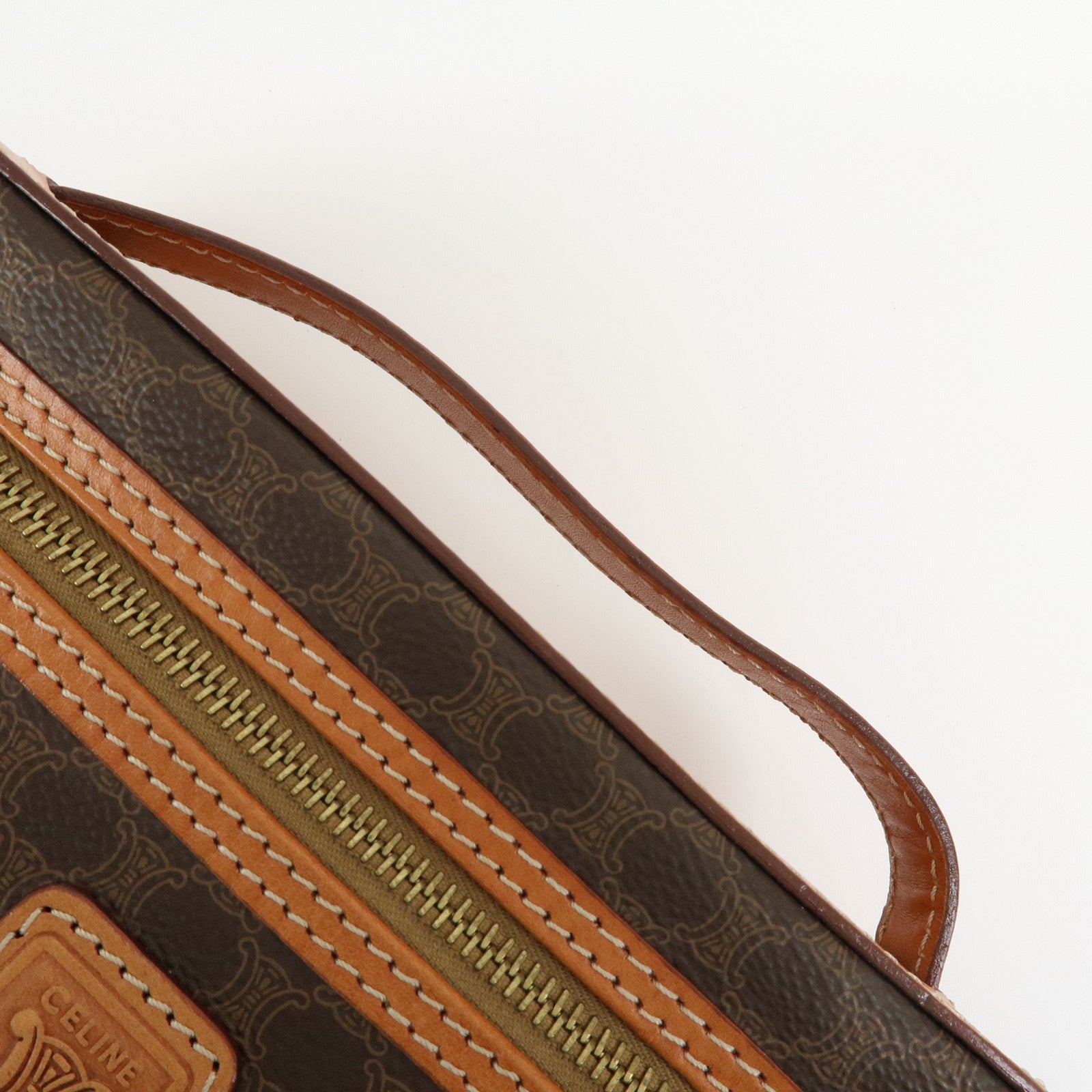 CELINE Macadam PVC Leather Hand Bag Vanity Bag Pouch Brown