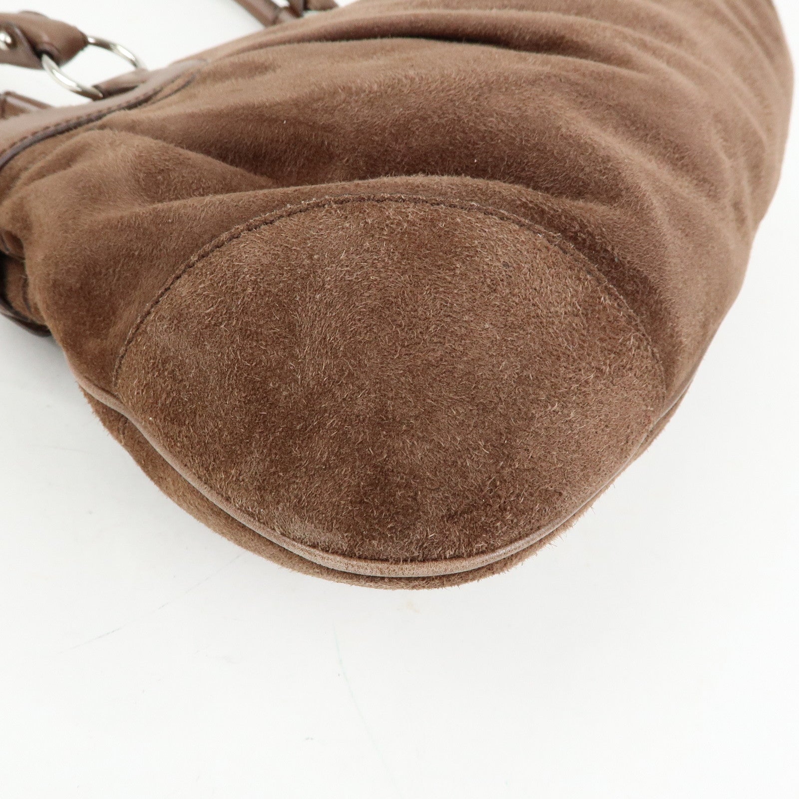 Ferragamo Gancini Suede Leather Shoulder Bag Hand Bag Brown