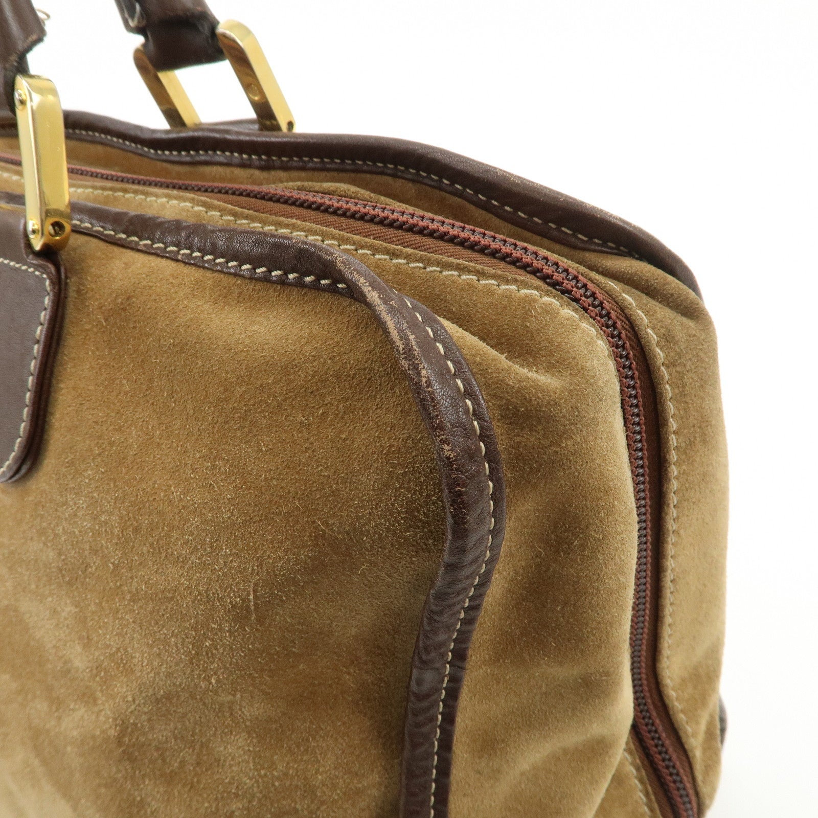 LOEWE Anagram Amazona 40 Suede Leather Hand Bag Beige Dark Brown Used