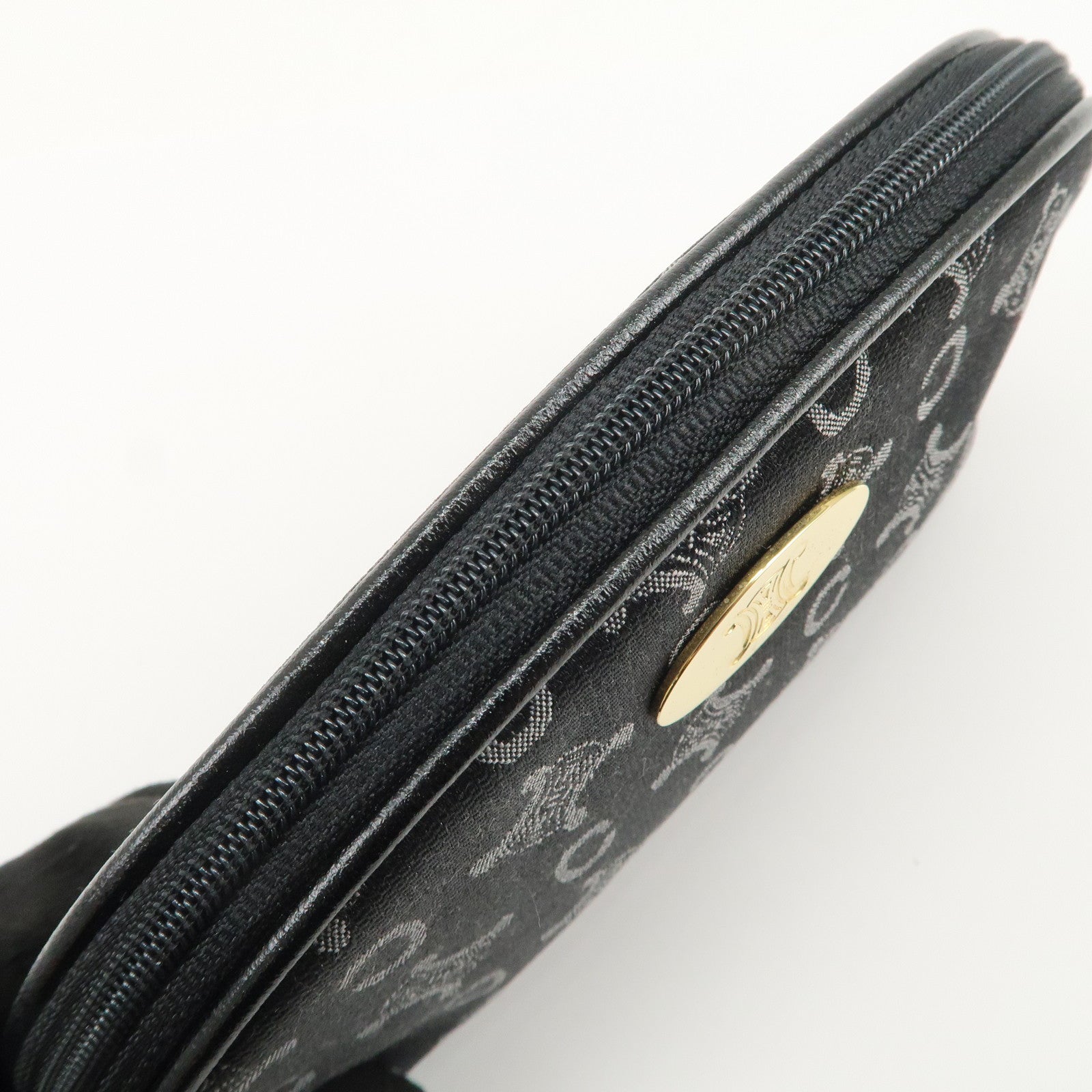 CELINE C Macadam Logo Canvas Leather Cosmetic Pouch Black