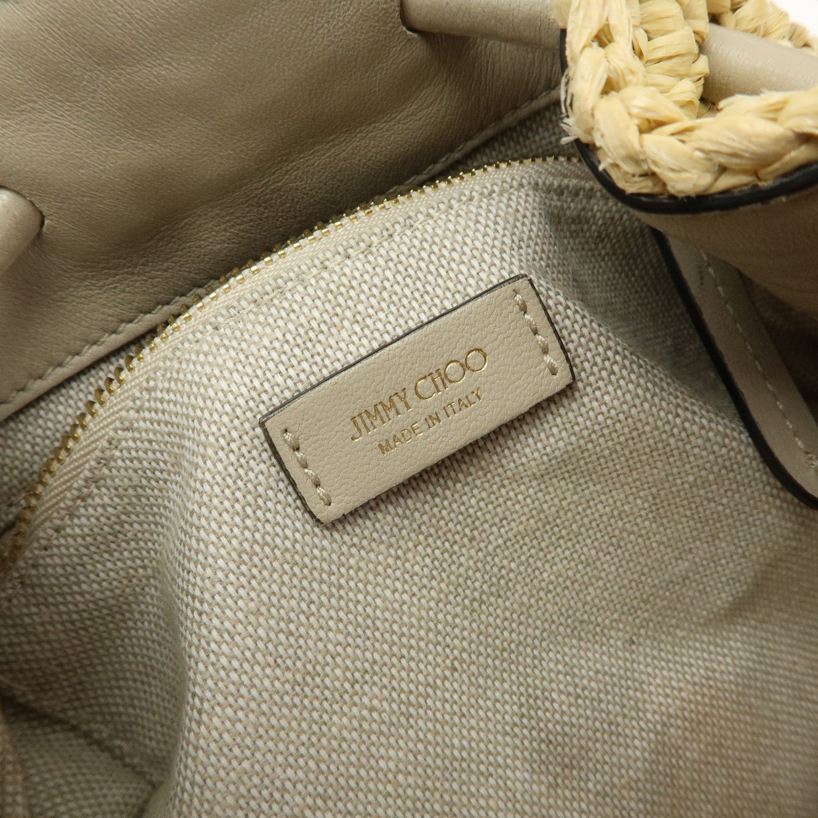 JIMMY CHOO Bon Bon Raffia Leather Hand Bag Beige