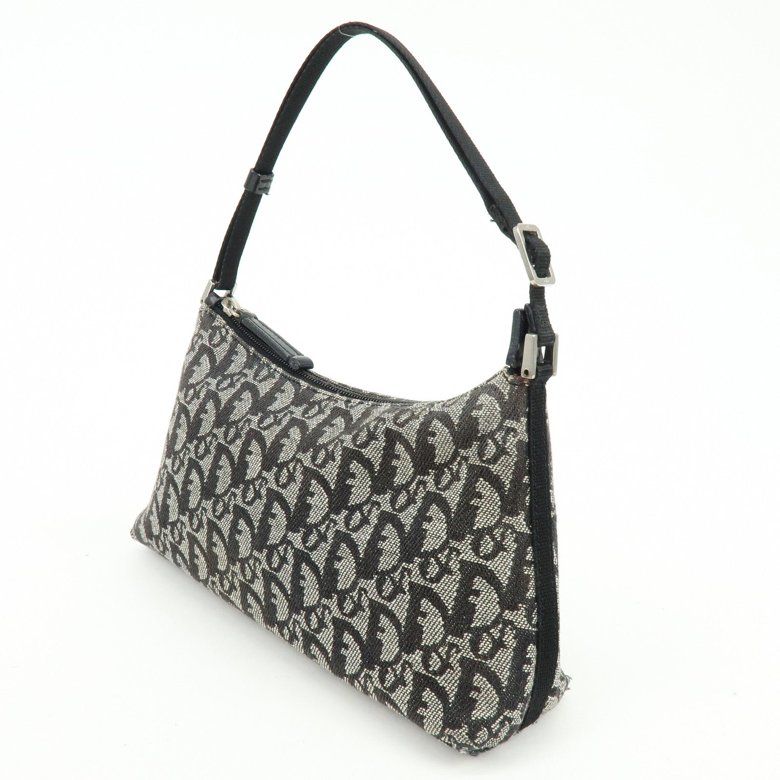 Christian Dior Trotter Jacquard Leather Shoulder Bag Black