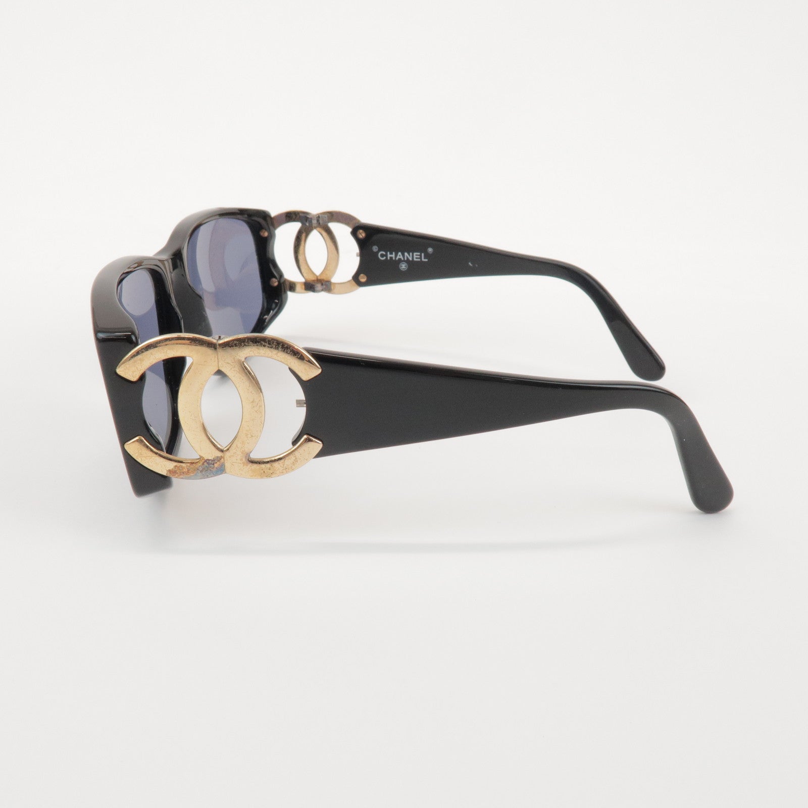 CHANEL COCO Mark Plastic Sunglasses Black Gold 02461 94305