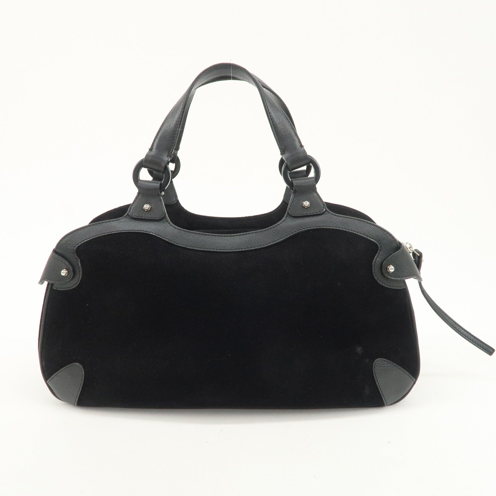 Ferragamo Gancini Leather Suede Hand Bag Black Used