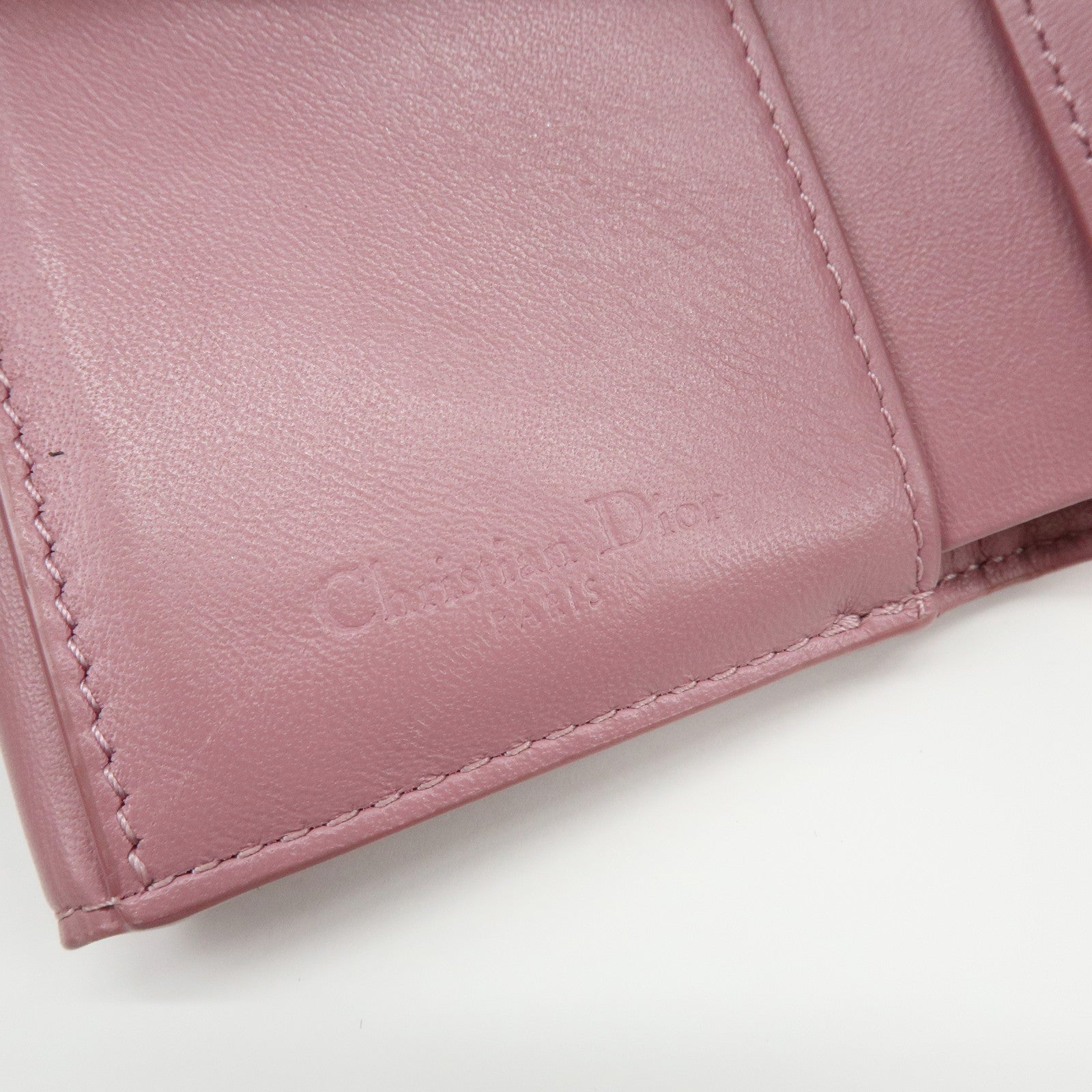 Christian Dior Cannage Patent Leather Bi-fold Compact Wallet Pink