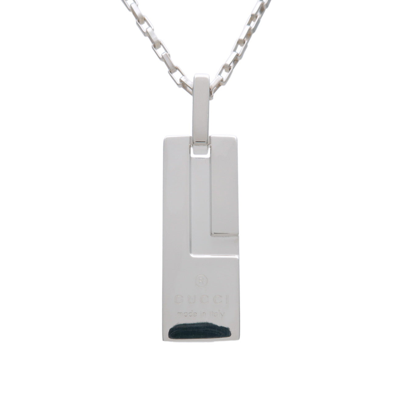 GUCCI Logo Plate Chain Necklace SV925 Silver