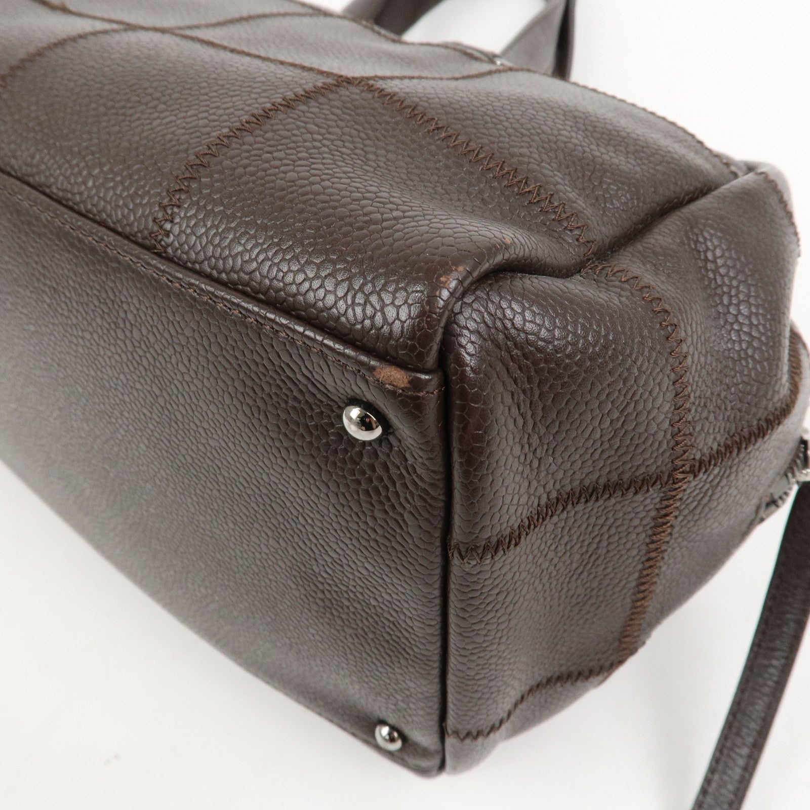 CHANEL Chocolate Bar Caviarskin Boston Bag Shoulder Bag Brown A26135