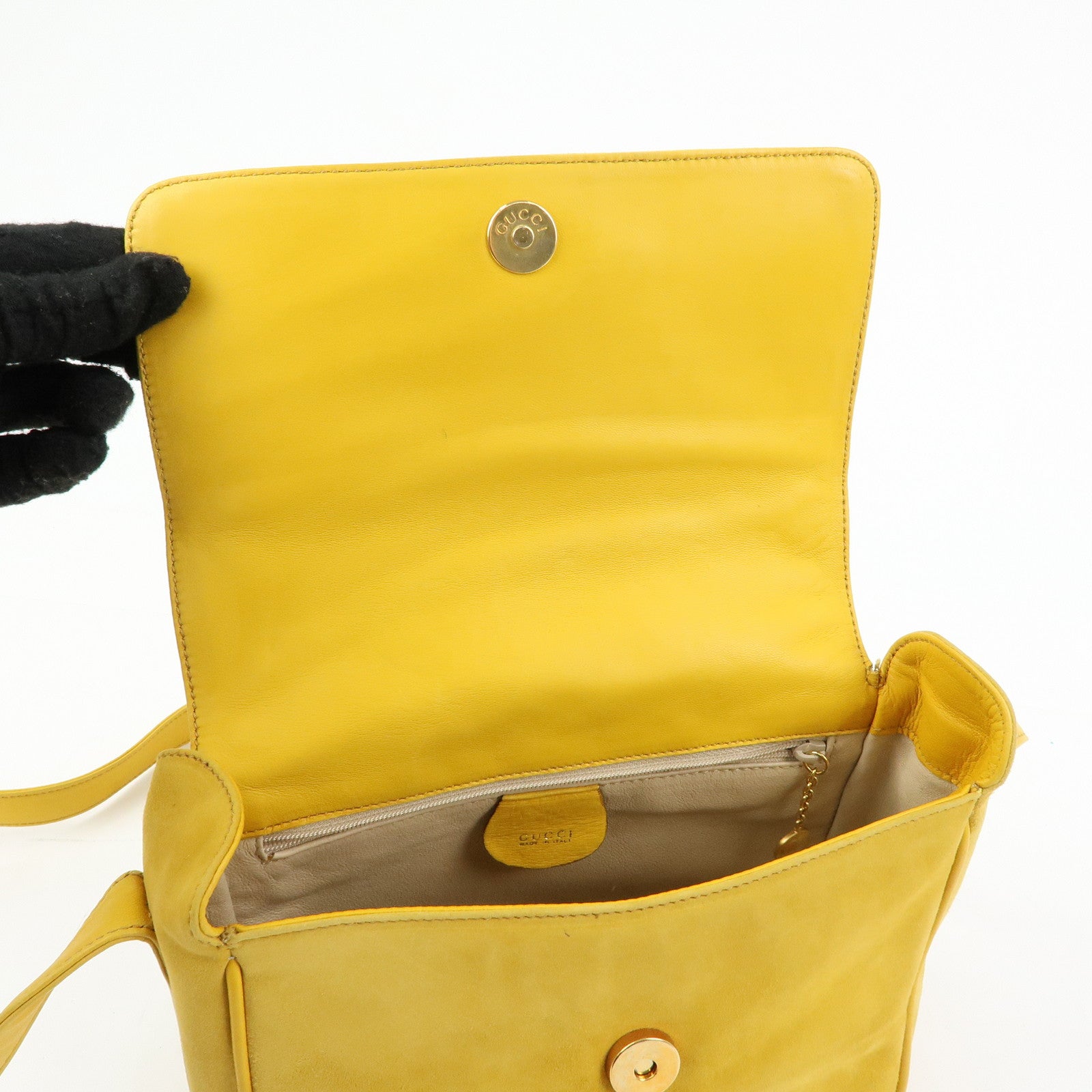 GUCCI Horsebit Suede Leather Shoulder Bag Yellow 007.3444