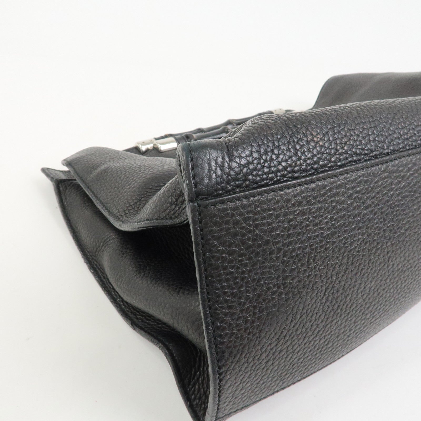 GUCCI Bamboo Leather 2WAY Bag Hand Bag Shoulder Bag Black 370829