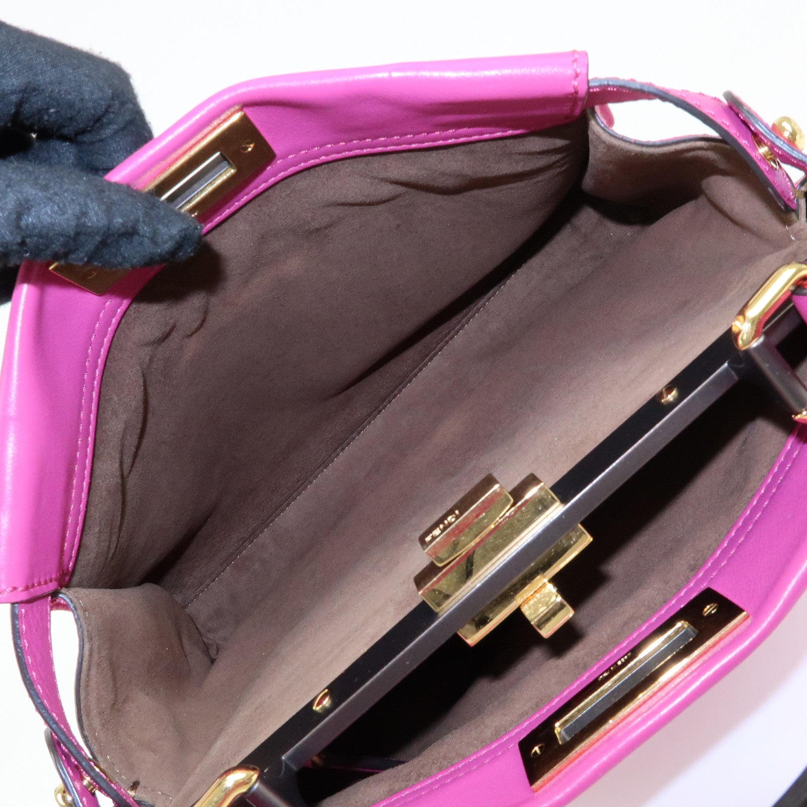 FENDI Peekaboo Leather 2Way Bag Hand Bag Shoulder Bag Pink 8BN290
