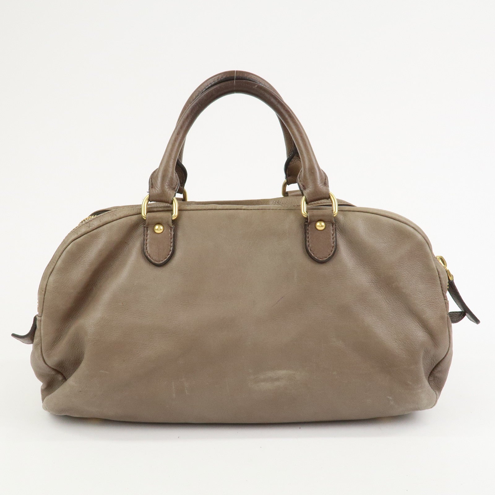 MIU MIU Logo Leather 2Way Bag Hand Bag Boston Bag Brown