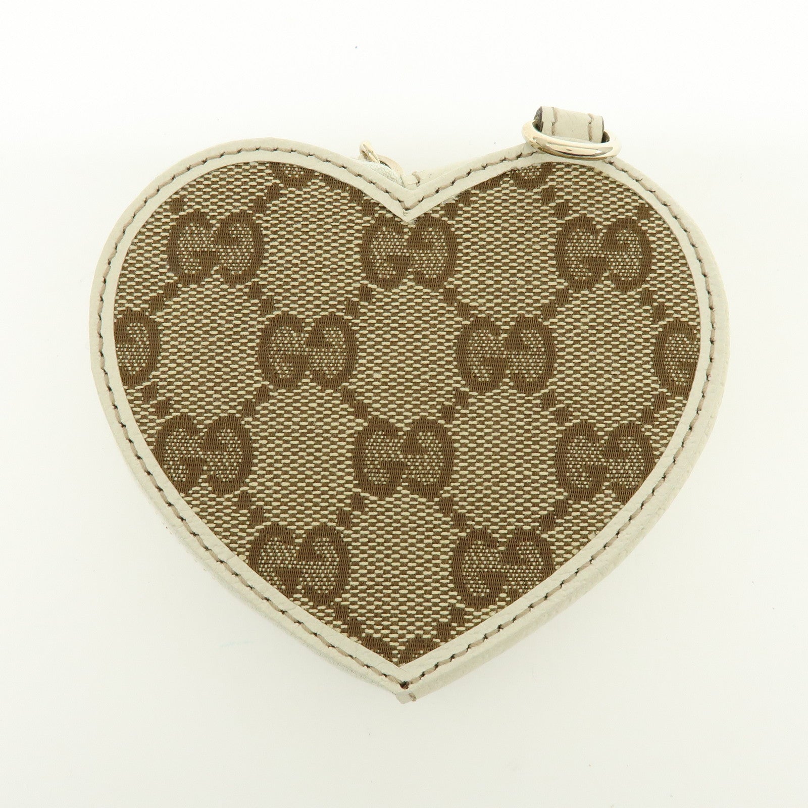 GUCCI Lovely Heart GG Canvas Leather Coin Case Brown Ivory 152615