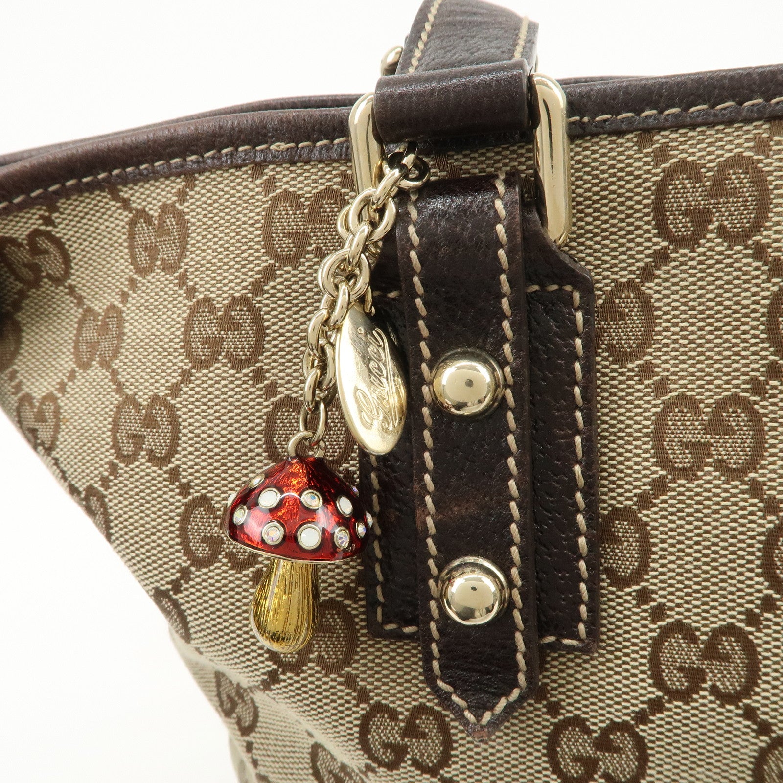 GUCCI GG Monogram Canvas Leather Tote Bag Beige Mushroom 163695
