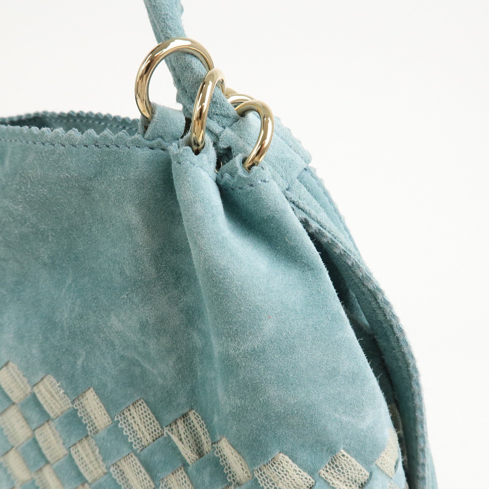 BOTTEGA VENETA Intrecciato Suede Shoulder Bag Light Blue 115807