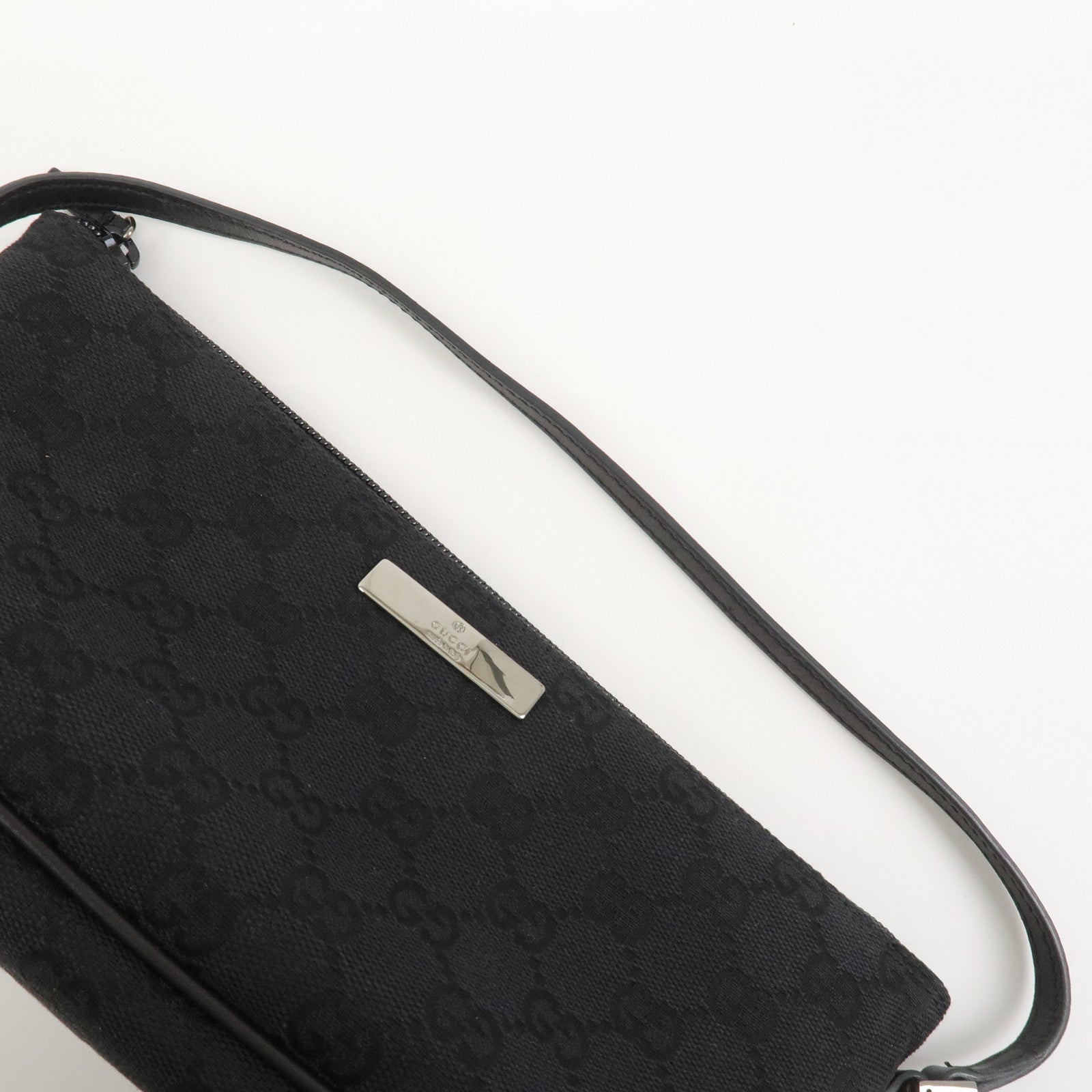 GUCCI Boat Bag GG Canvas Leather Hand Bag Black 07198