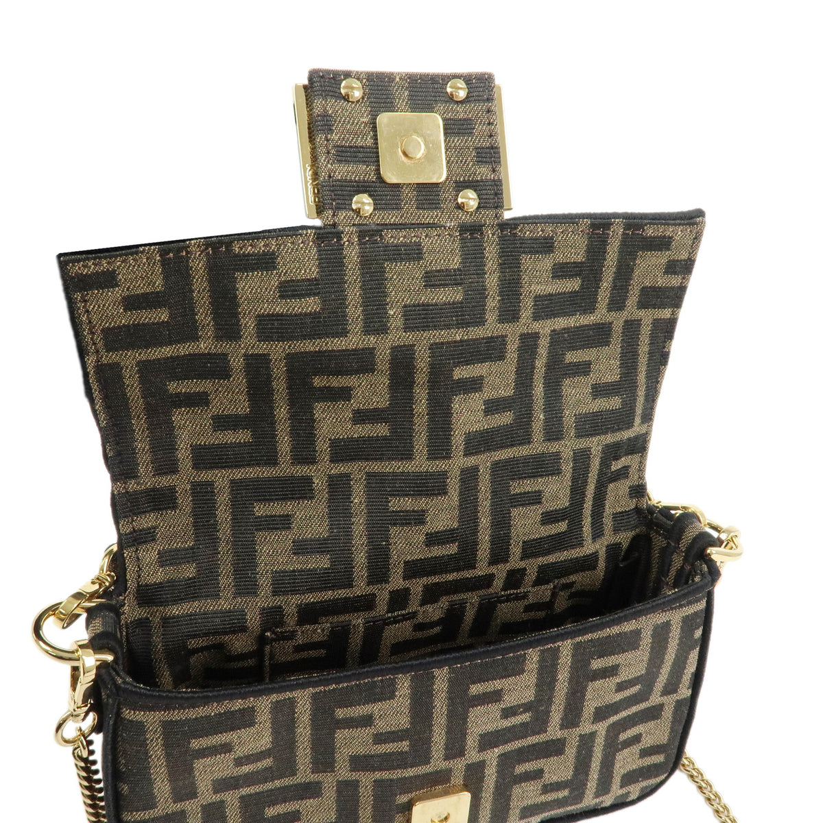 FENDI Zucca Jaquard Canvas Baguette Small 2Way Hand Bag Brown 8BS017