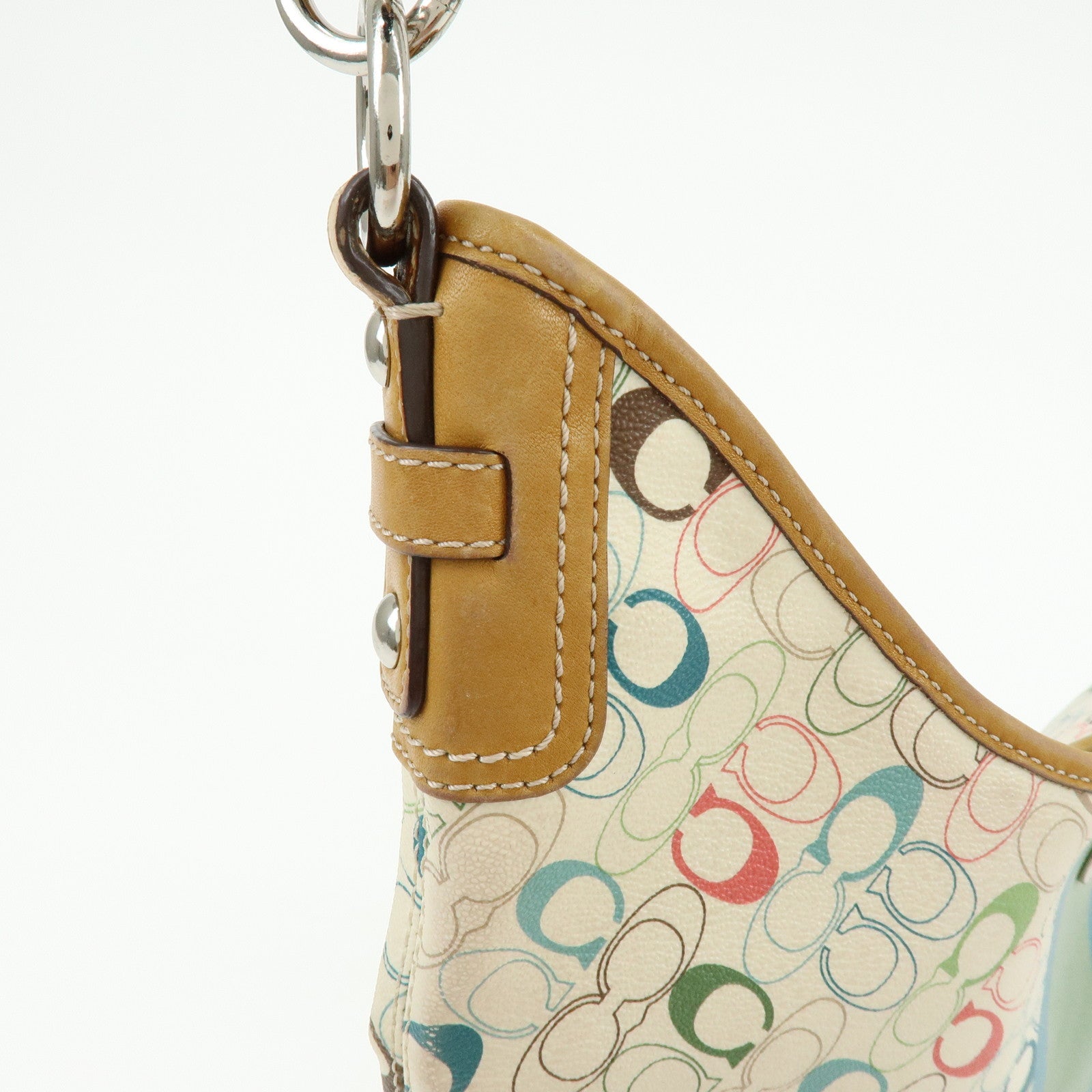 COACH Signature PVC Leather Shoulder Bag Hand Bag White Green