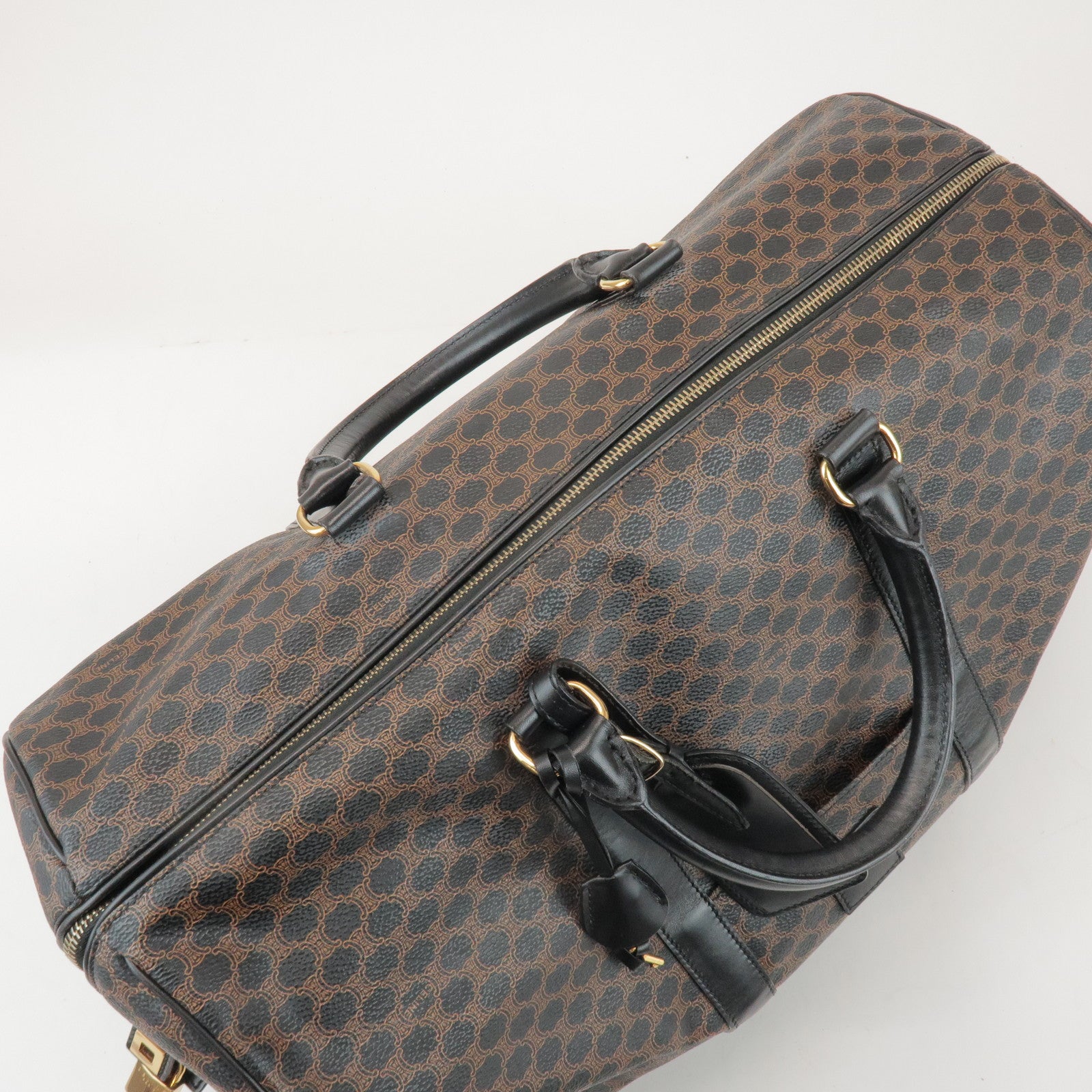 CELINE Macadam PVC Leather Boston Bag Hand Bag Black Brown