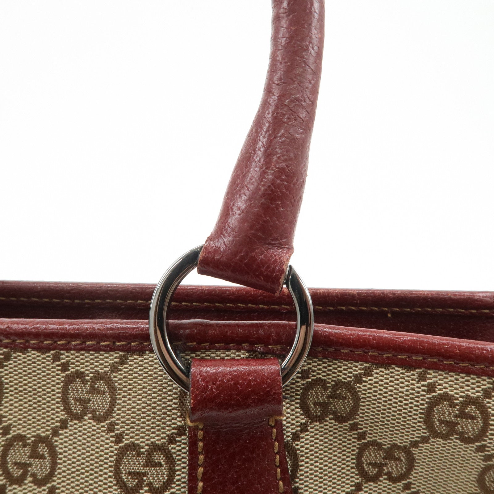 GUCCI GG Monogram Canvas Leather Tote Bag Beige Bordeaux 113011
