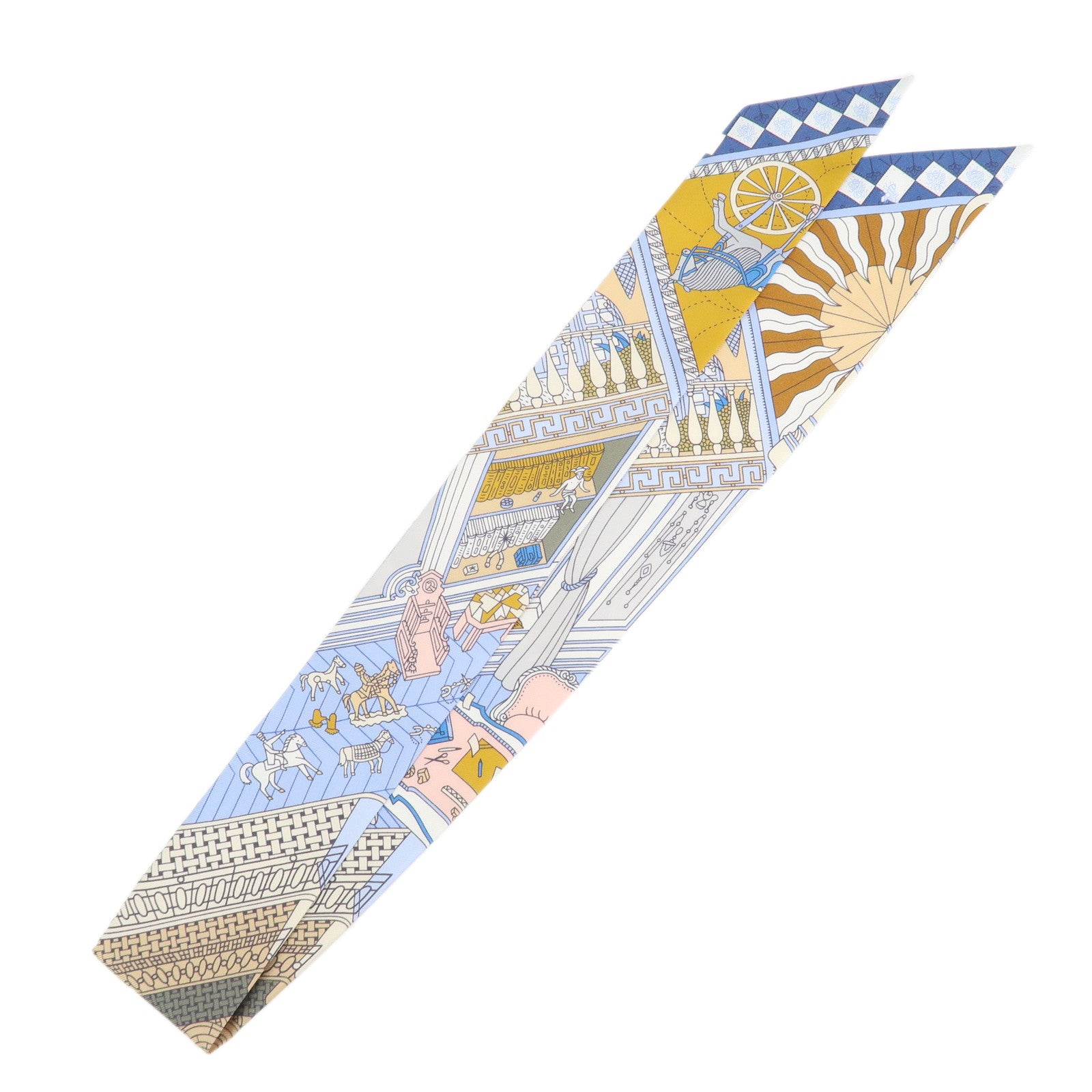 HERMES Silk 100％ Twilly OBJETS DE CURIOSITE Scarf Blue Multicolor