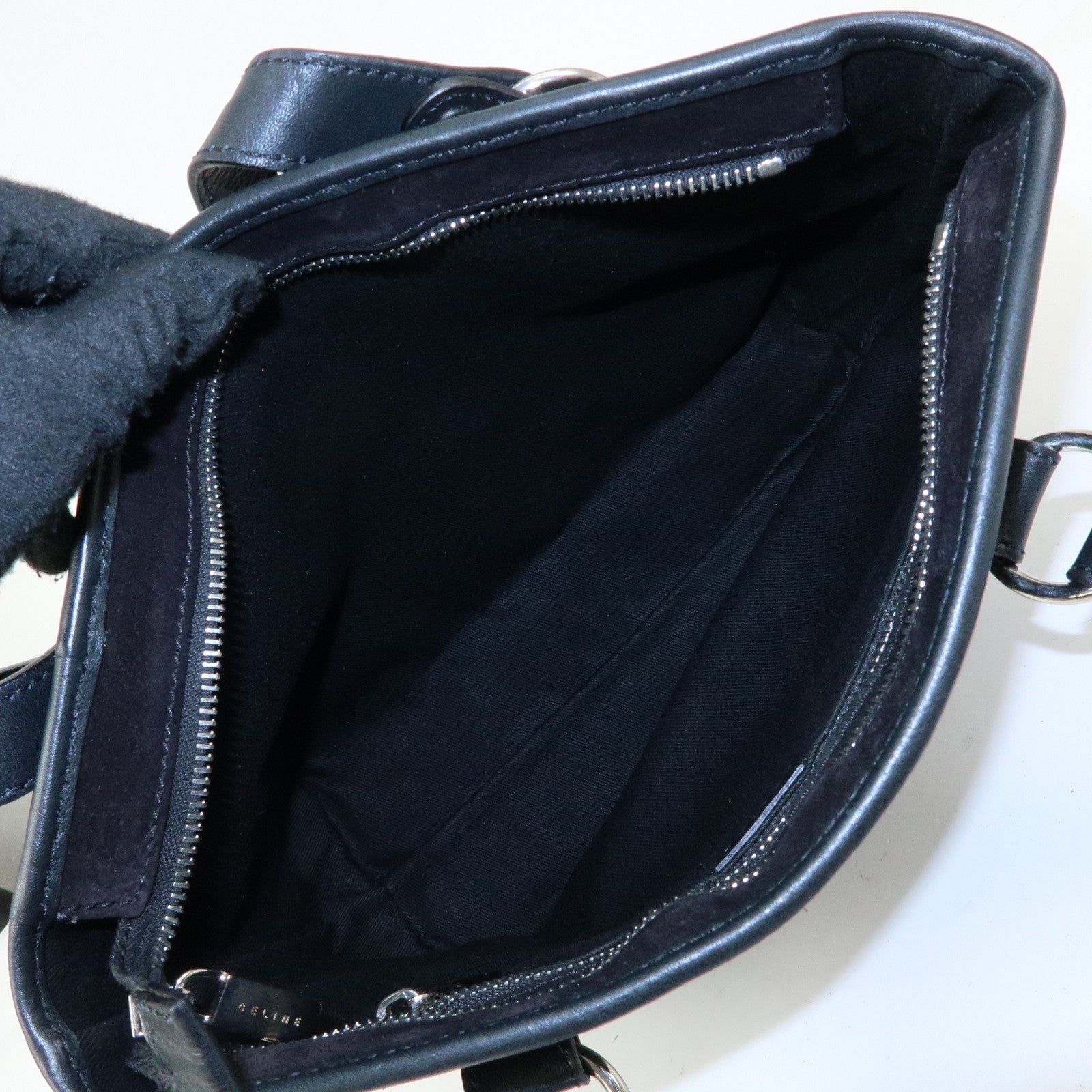 CELINE C Macadam Suede Leather Hand Bag Tote Bag Shoulder Bag Black