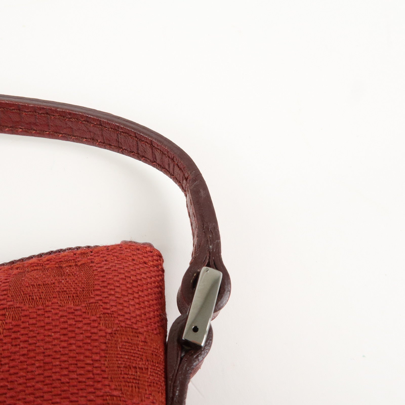 GUCCI Boat Bag GG Canvas Leather Hand Bag Pouch Red 07198