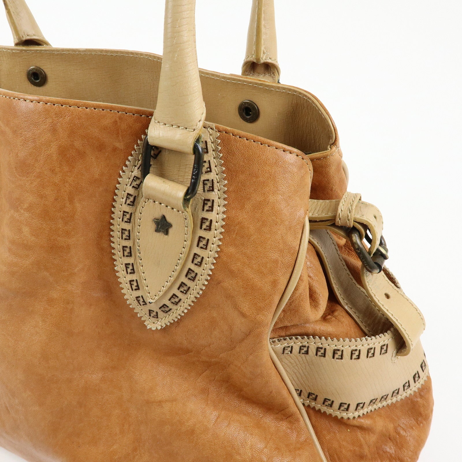 FENDI Ethnico Leather Tote Bag Shoulder Bag Light Brown 8BN162